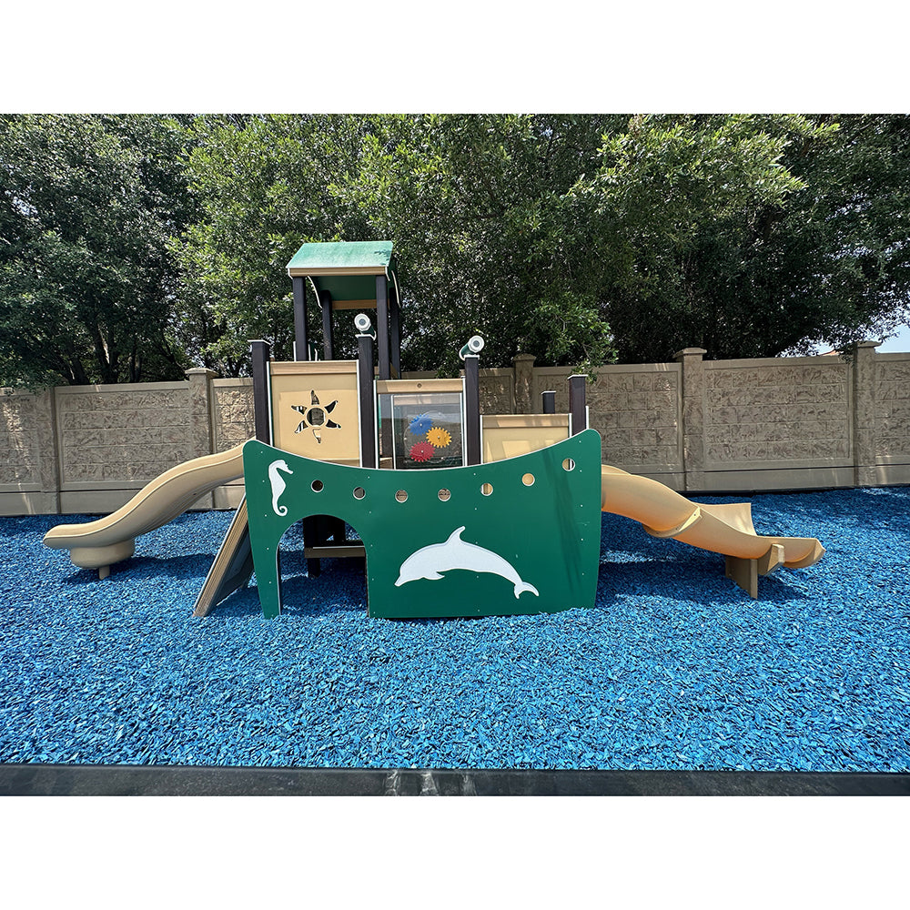 Side View of Beach Boat Themed Preschool Playground Equipment