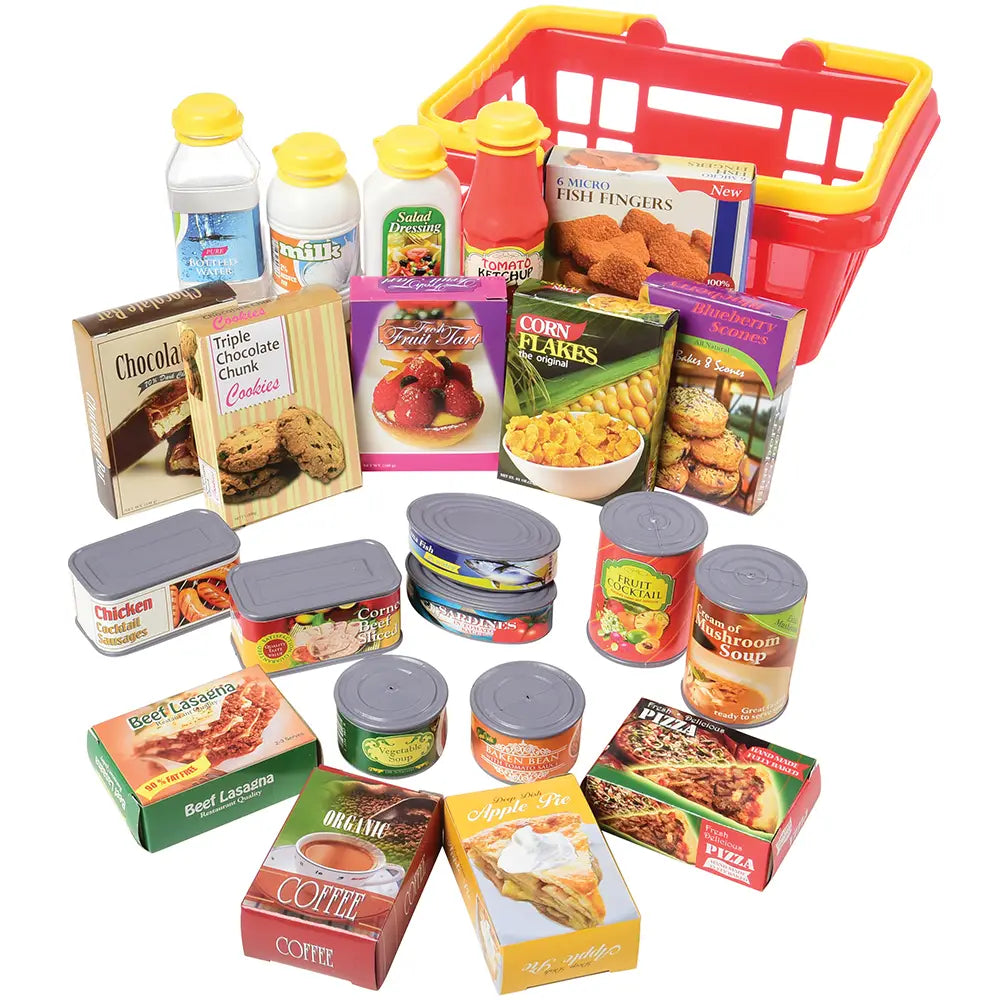 Shopping Basket with Play Food | 23-Piece Grocery Market Set