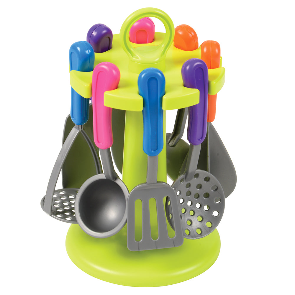 Colorful Pretend Cooking Utensils on Stand