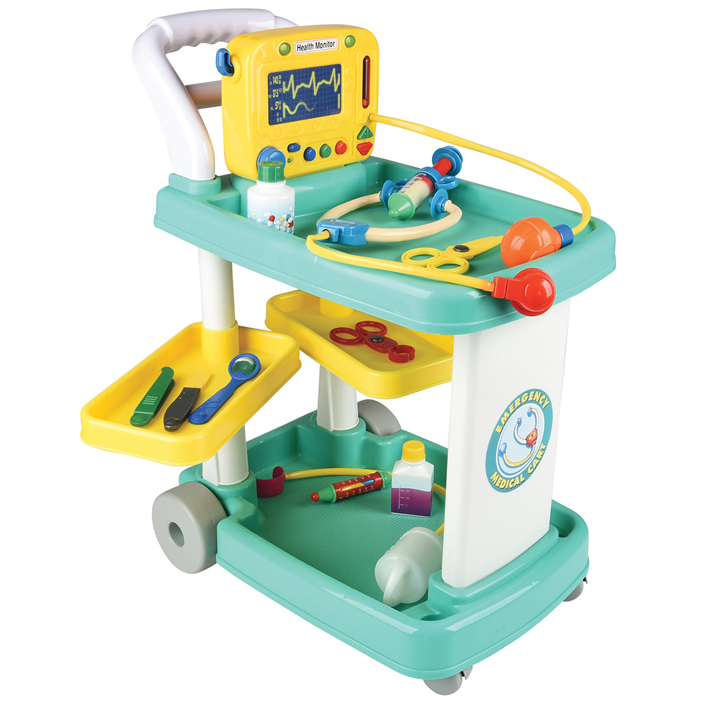 Rolling Medical Cart Play Set with 12 Accessories