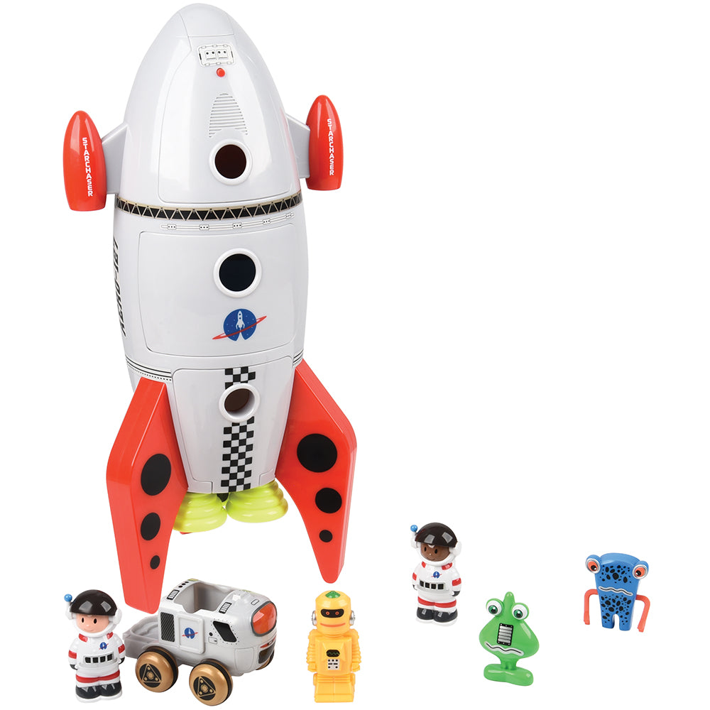 Space Mission Rocket Ship Interactive Toy with Astronauts Aliens Sounds for Ages 3 Constructive Playthings