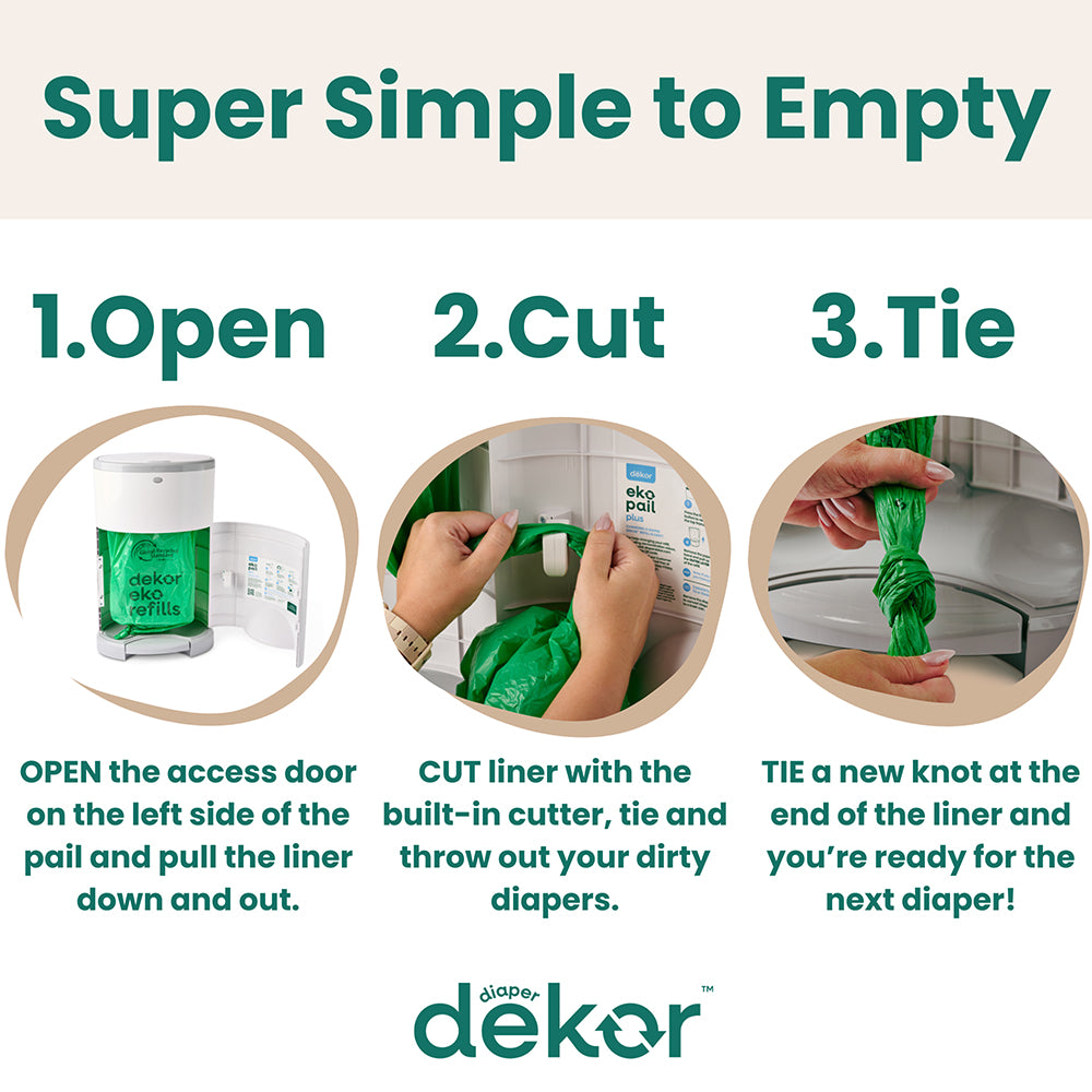 Diagram Showing How To Install Refill of Dekor Eko Plus Diaper Pail | Hands-Free, Odor-Controlled, Eco-Friendly for Classrooms
