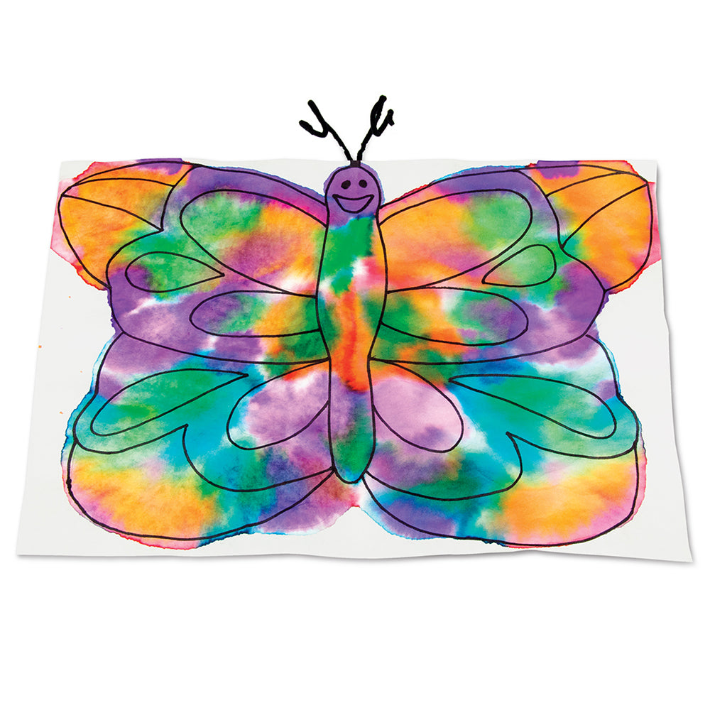 tie-dye artwork of a butterfly on white background