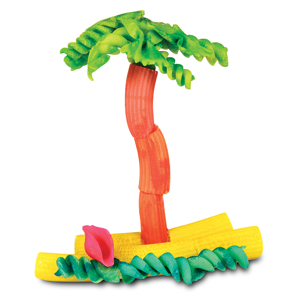 Palm Tree and Beach Scene Made From Pasta Shapes