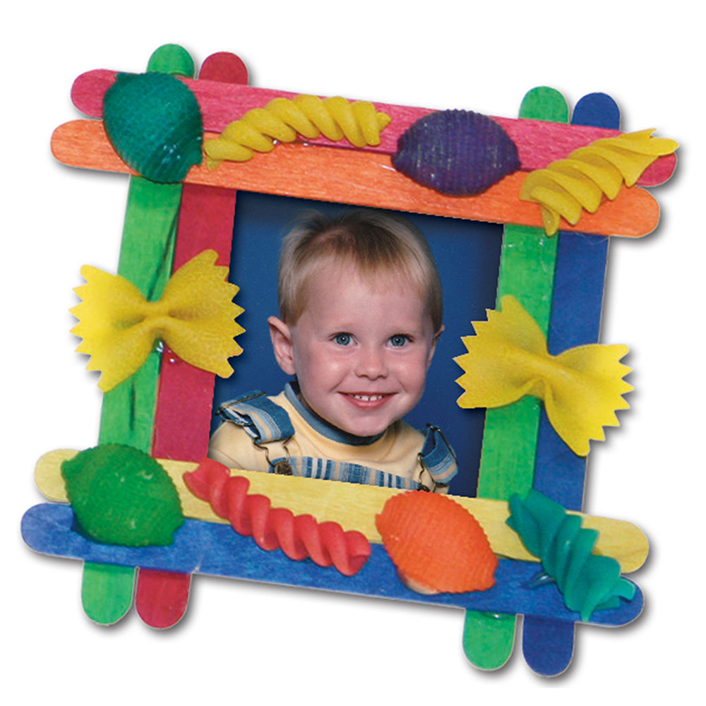 Brightly Colored Picture Frame Design with Macaroni Shapes