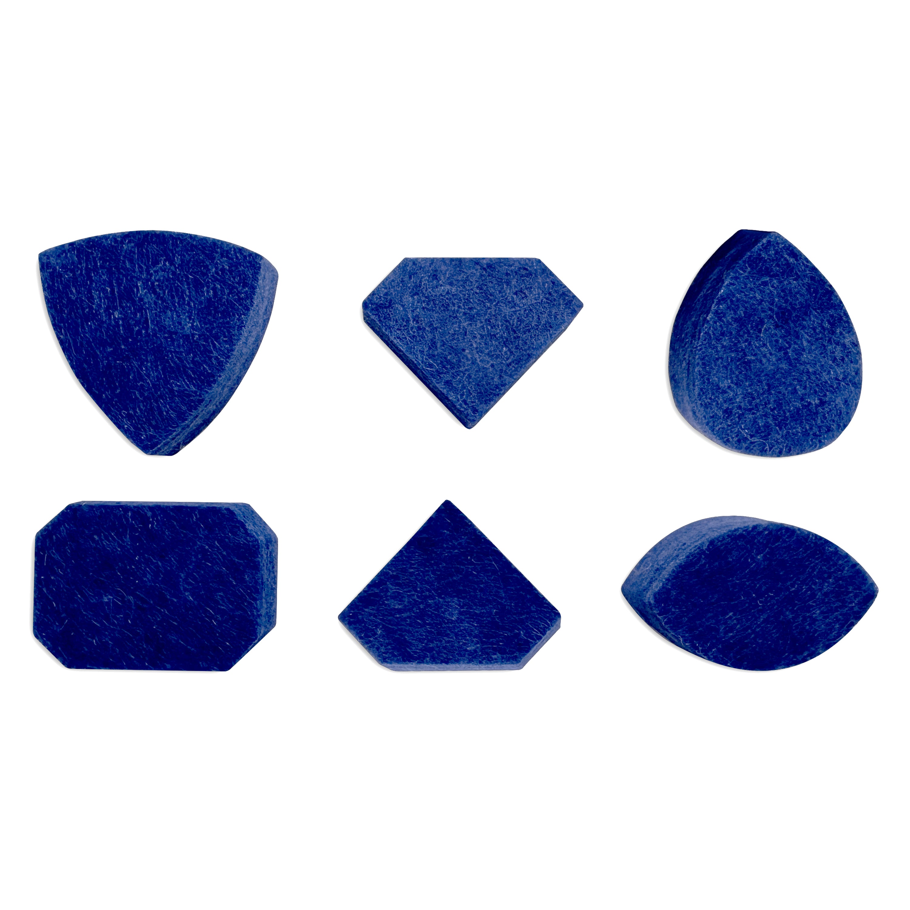 Set of blue stone-like objects on a white background