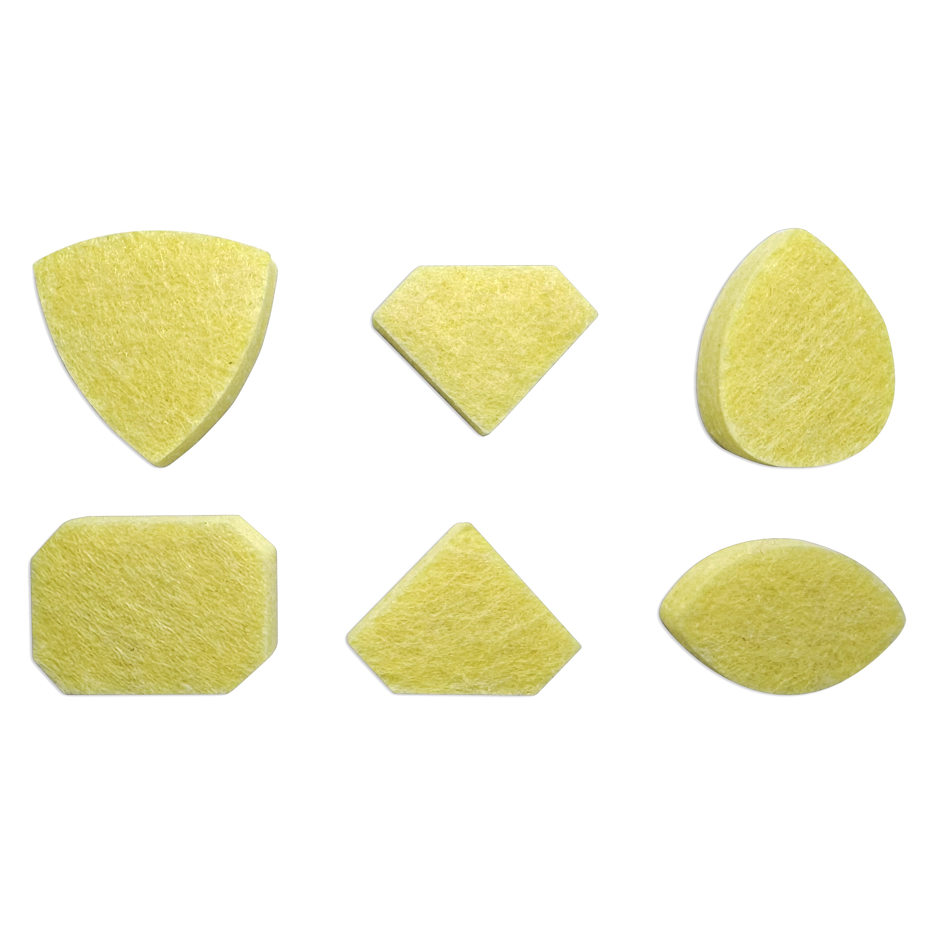 Set of six yellow shapes on a white background