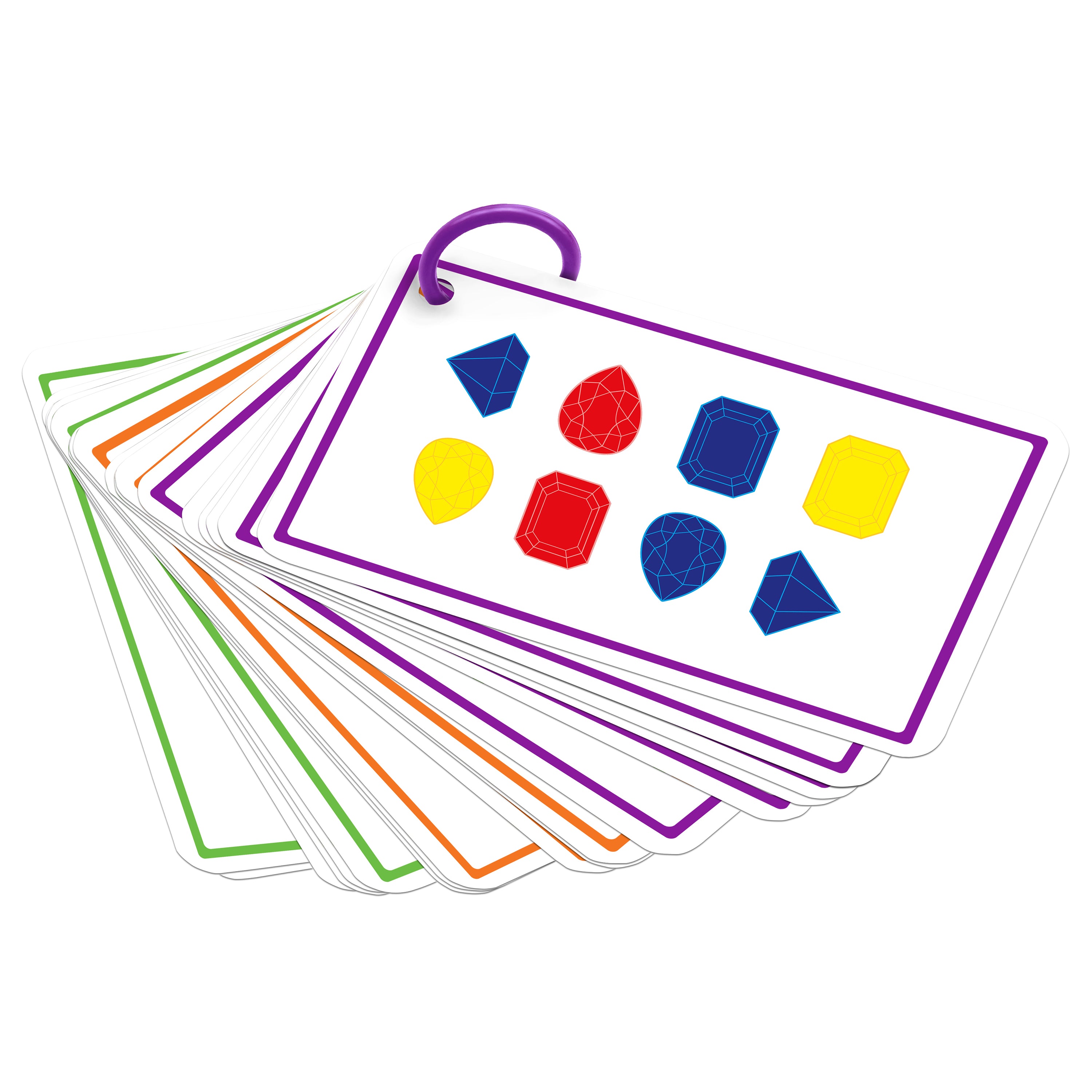 Set of educational flashcards with colorful geometric shapes on a white background