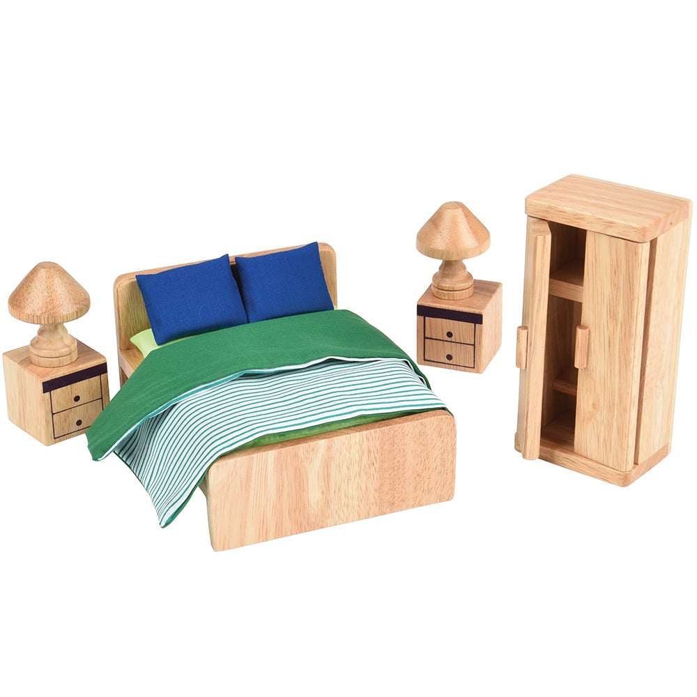 Hardwood Dollhouse Master Bedroom Furniture Set