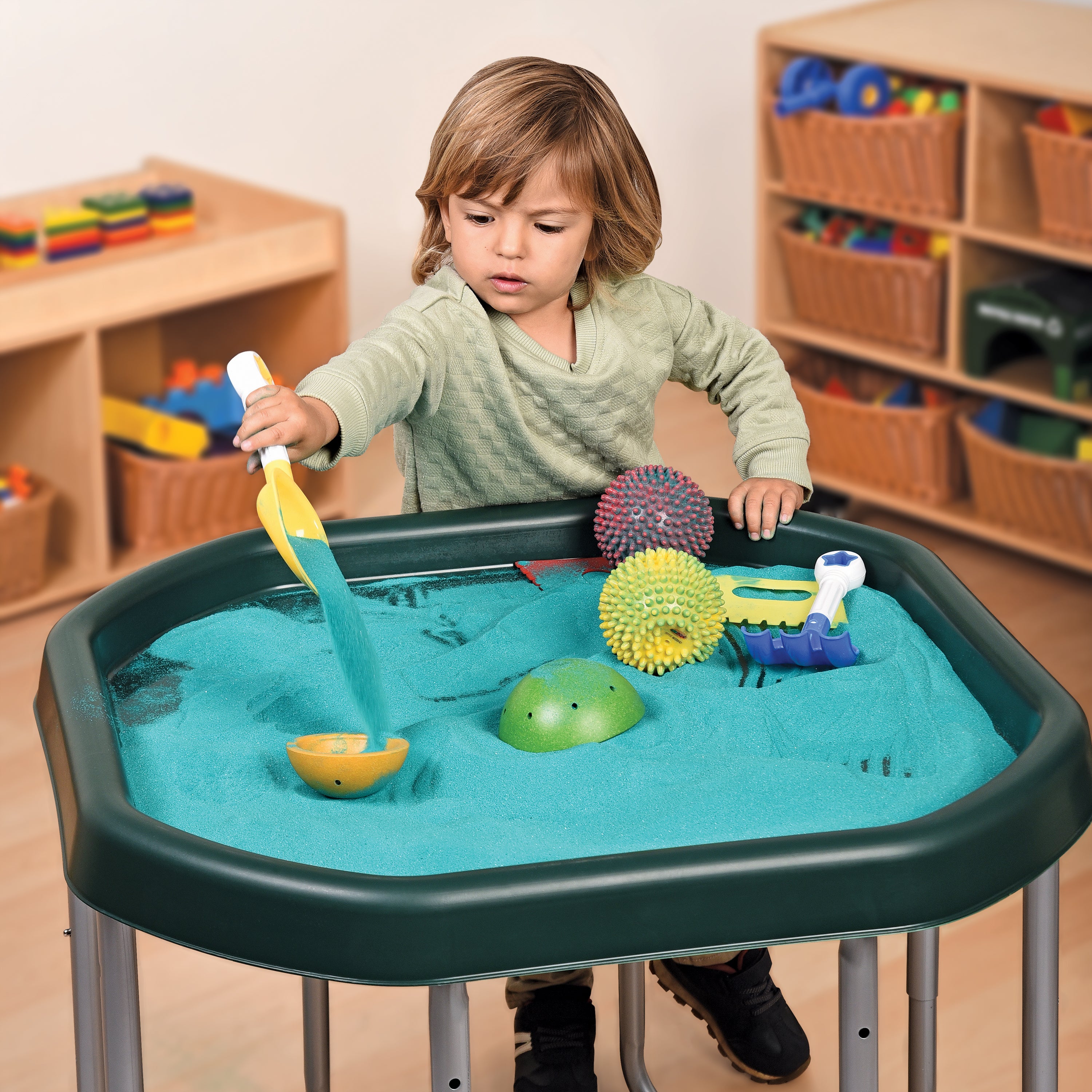 Junior Adjustable Activity Table with Sensory Tray | 28" Round Water, Sand & Art Play Station