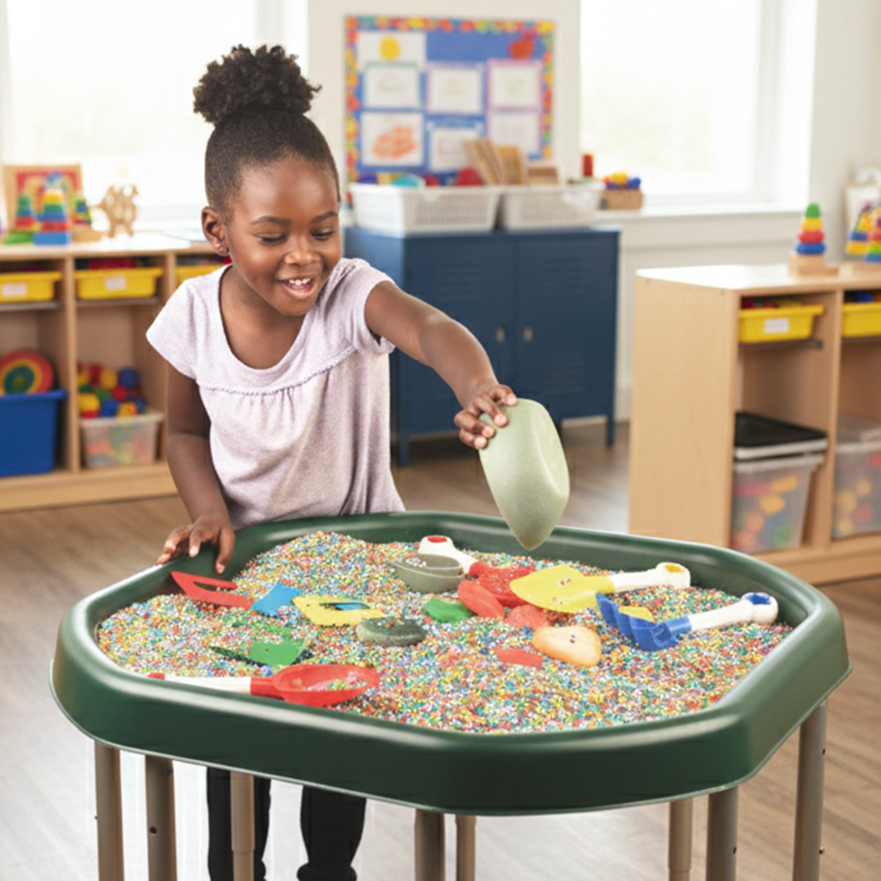 Junior Adjustable Activity Table with Sensory Tray | 28" Round Water, Sand & Art Play Station