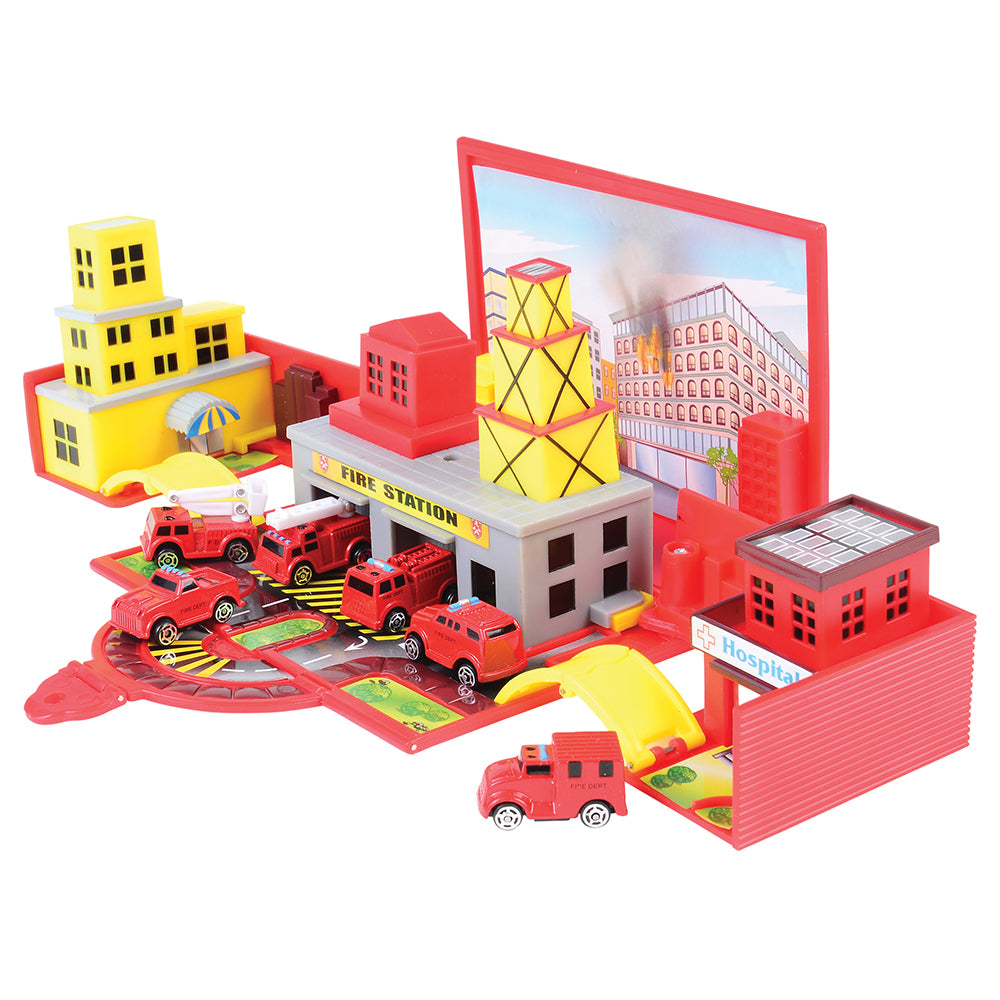 Fire Station-themed Cars with Pop-up Cityscape