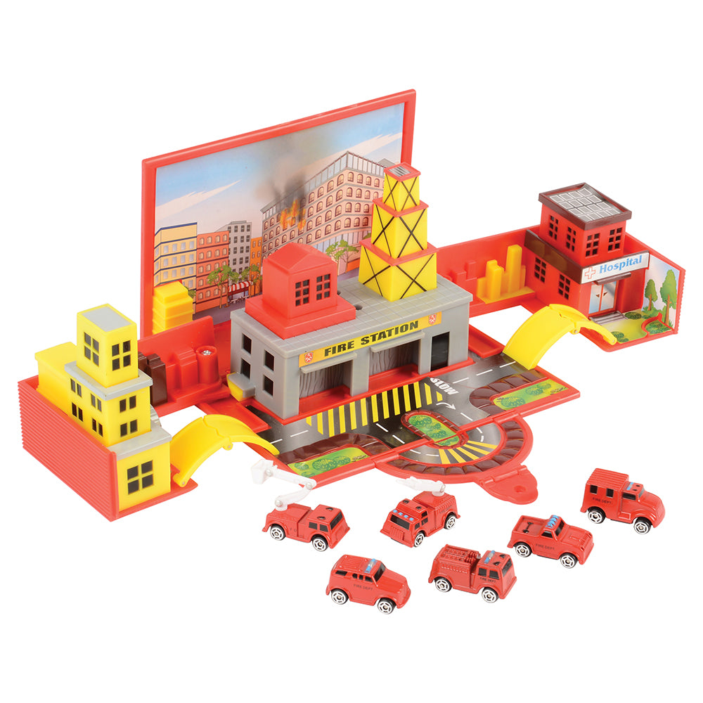 Fire Station-themed Cars with Pop-up Cityscape