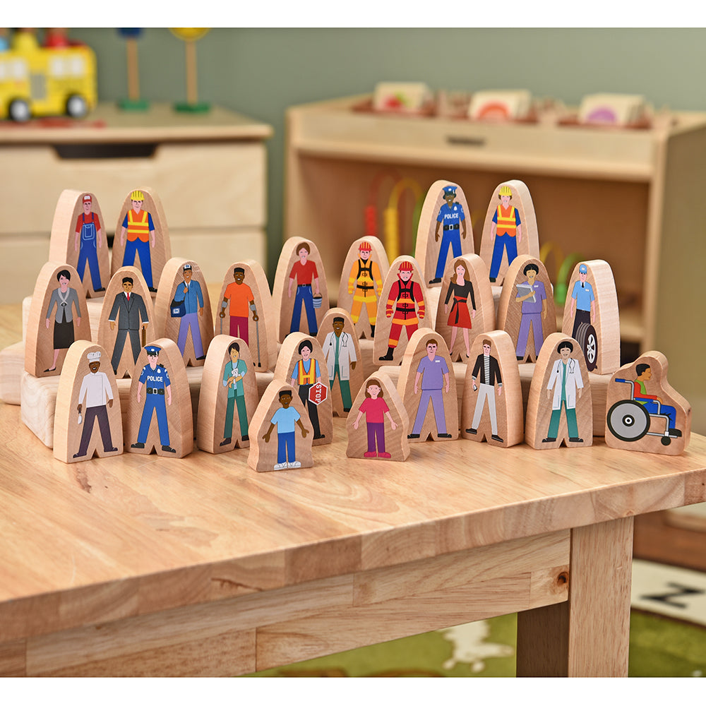 25-Piece Wooden Community Helpers Set in Classroom