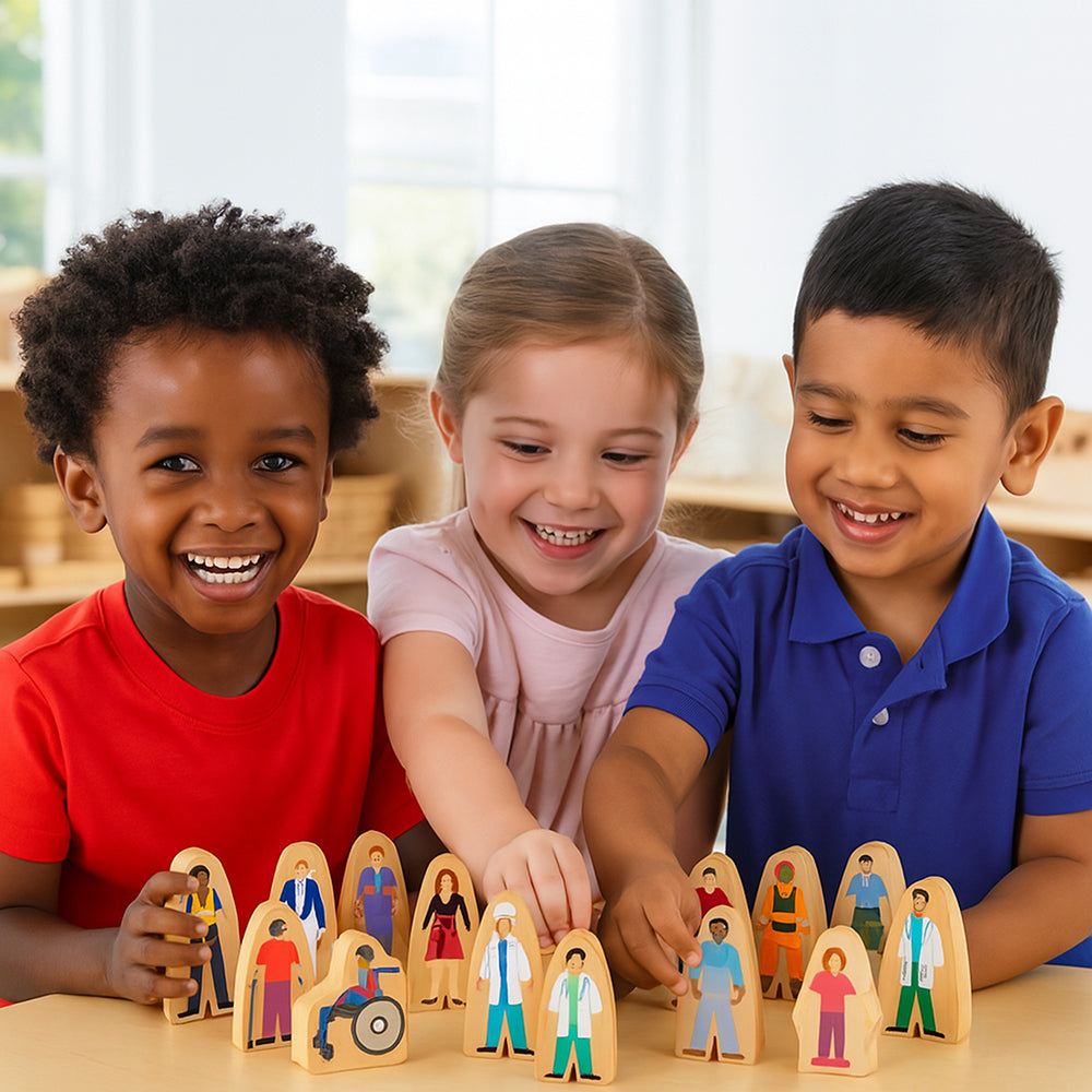 25-Piece Wooden Community Helpers Set | Diverse Figures for Block Play