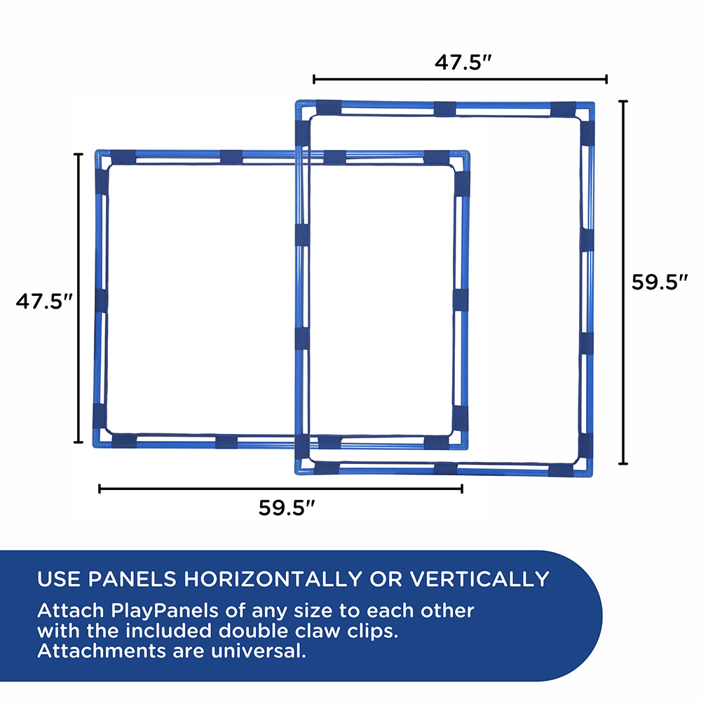 Dimensions of a rectangular play panel with measurement labels and text instructions.