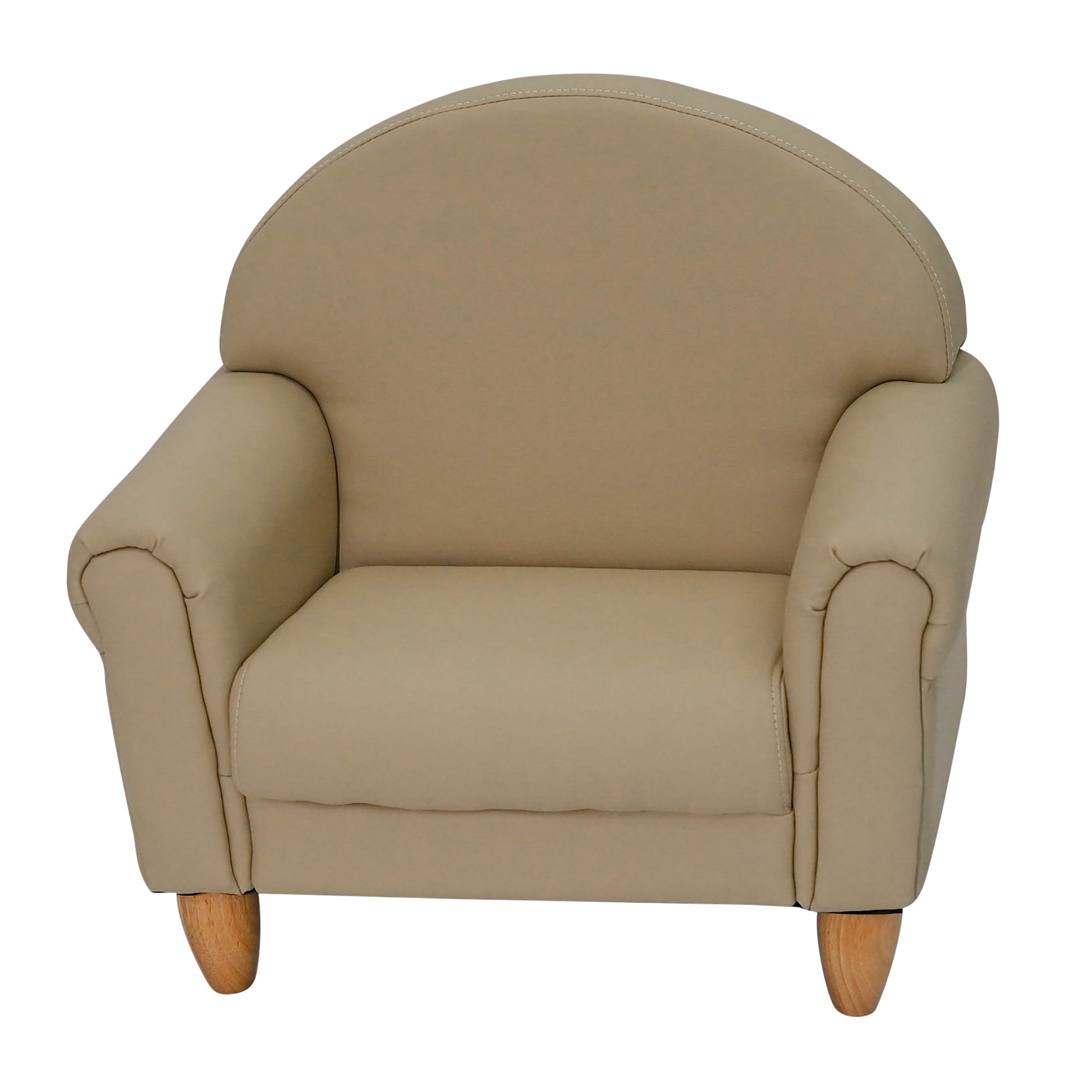 Beige armchair with wooden legs on a white background
