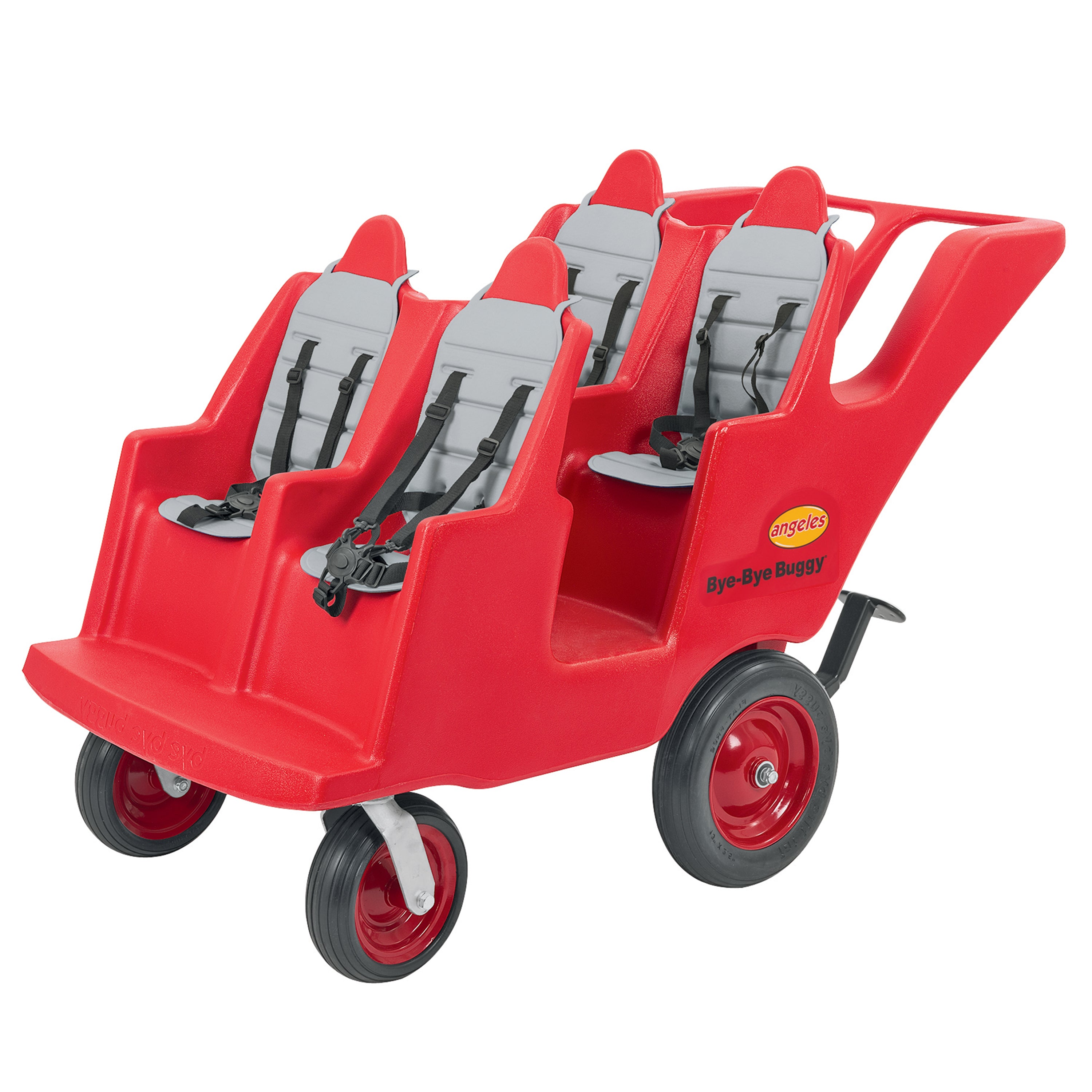 Red four-seater buggy with gray seats on a white background