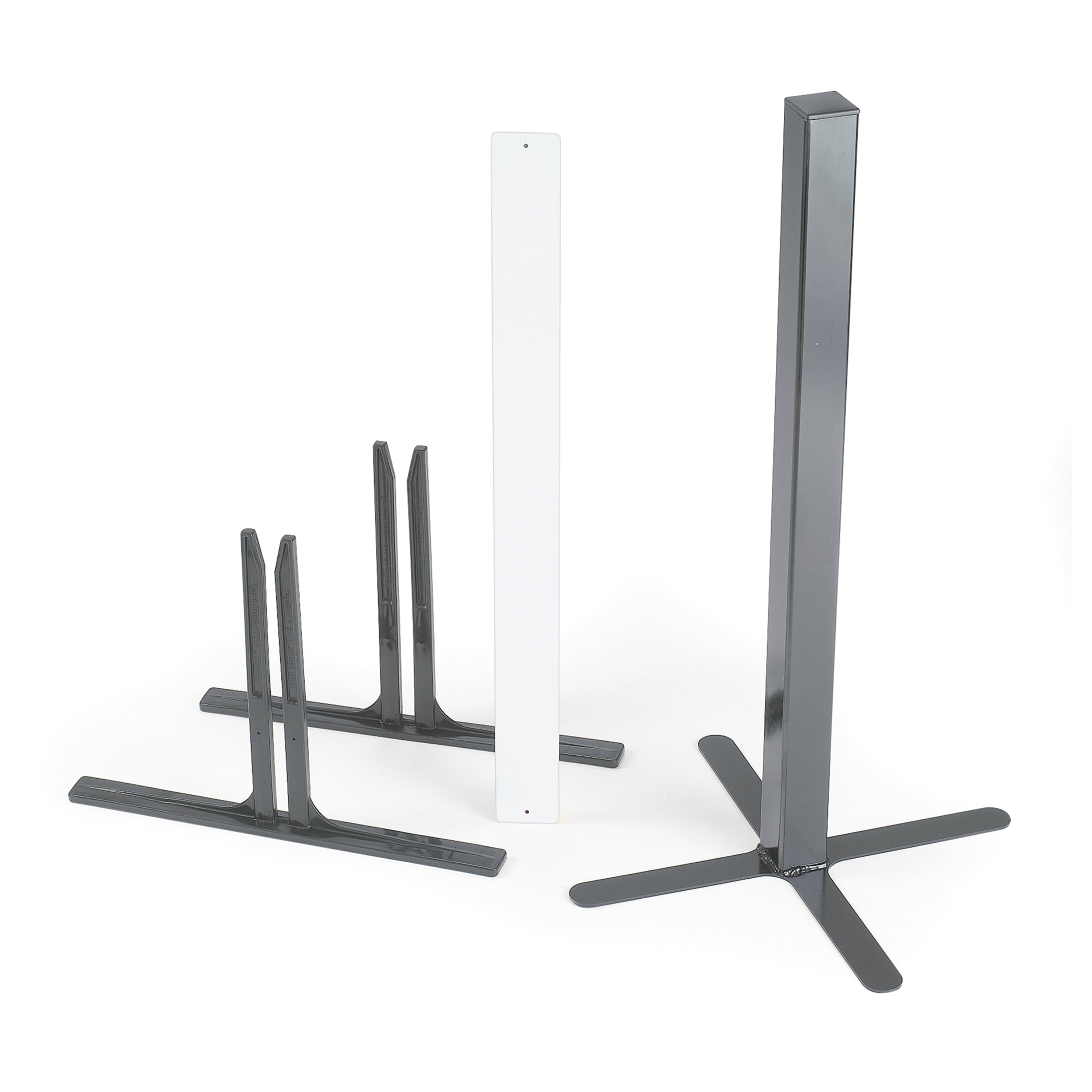 Gray metal stand with multiple legs on a white background