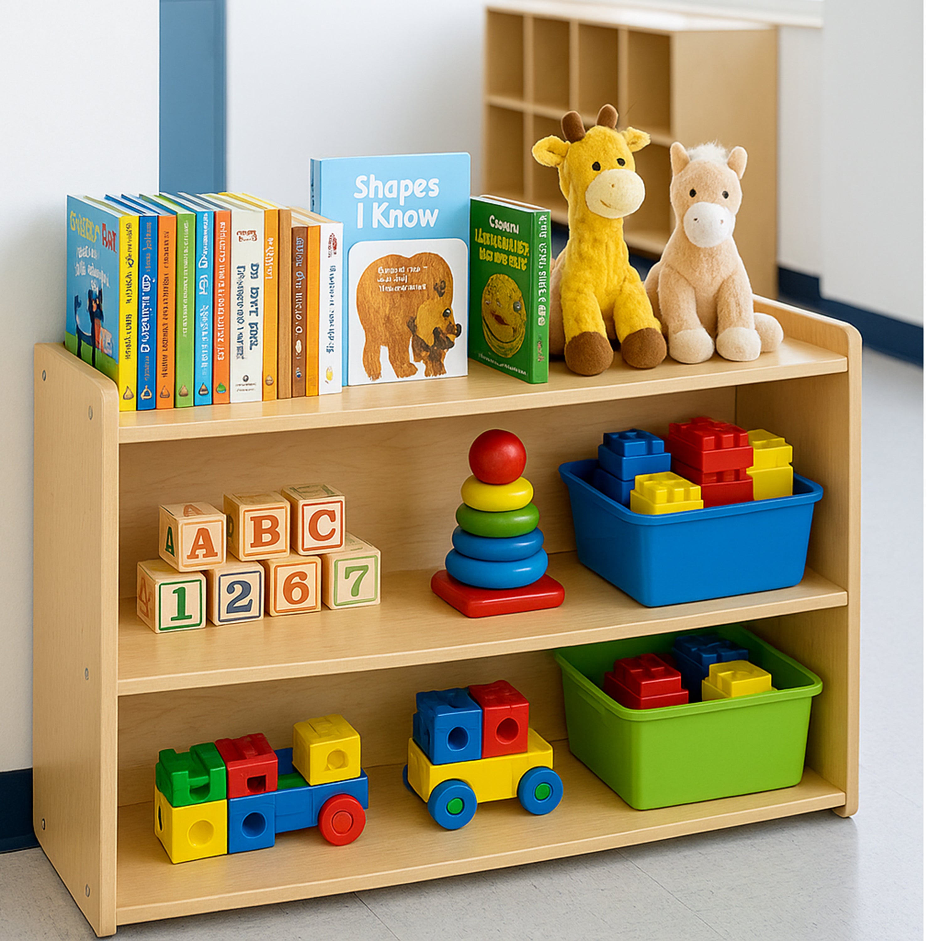 Maple-Toned Preschool Storage Shelf | GREENGUARD® Certified