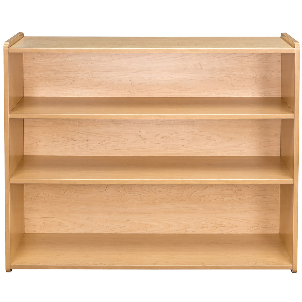 Maple-Toned Classroom Tall Storage Shelf with 3 Fixed Shelves