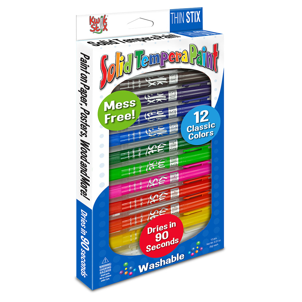 Kwik Stix ThinStix No-Mess Tempera Paint Set | 12 Classic Colors