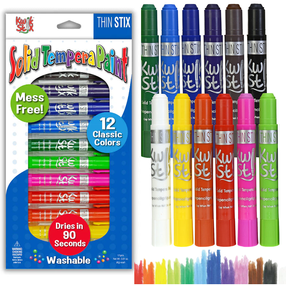 Kwik Stix ThinStix No-Mess Tempera Paint Set | 12 Classic Colors