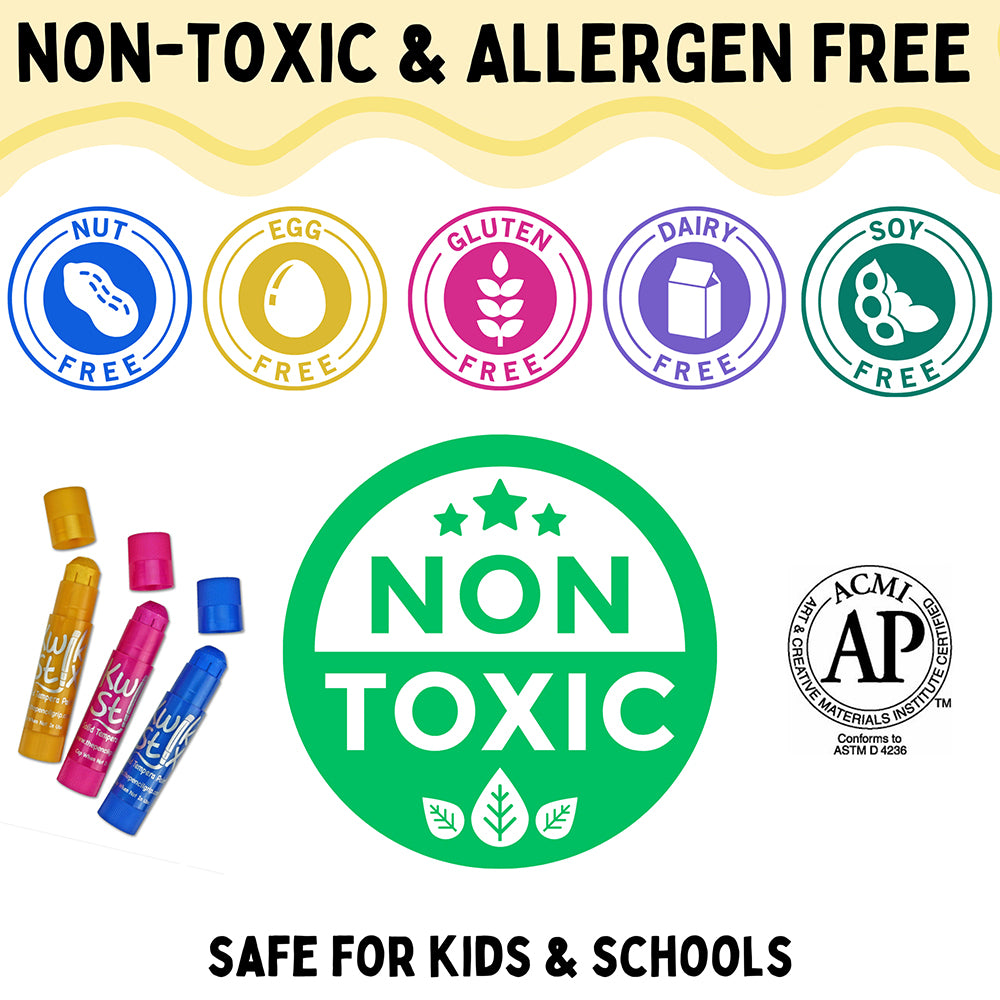 Non Toxic Info Graph for Kwik Stix ThinStix No-Mess Tempera Paint Set | 12 Classic Colors
