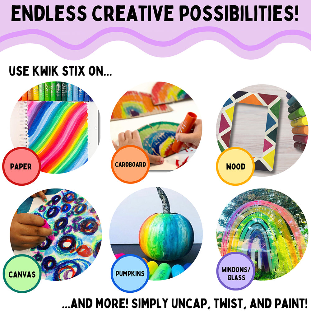 Endless Creative Possibilities for Kwik Stix ThinStix No-Mess Tempera Paint Set | 12 Classic Colors
