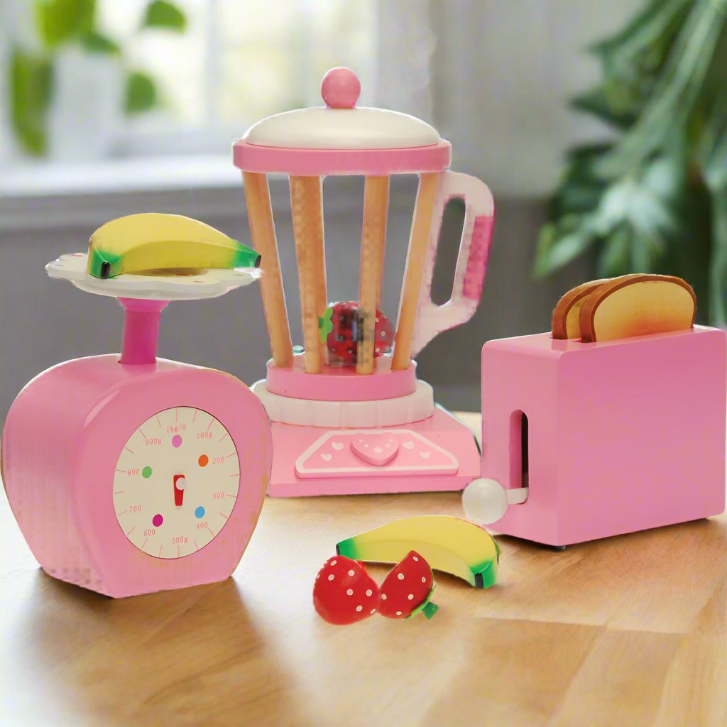 13-Piece Wooden Play Appliances Accessories Set with Blender, Toaster & Scale