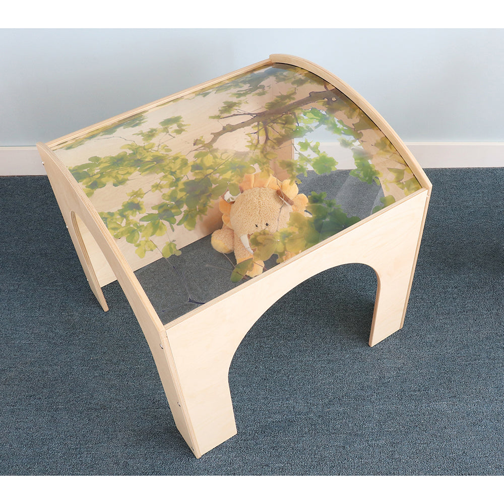 Close-up of clear acrylic top of Nature View Tree Canopy Reading Retreat