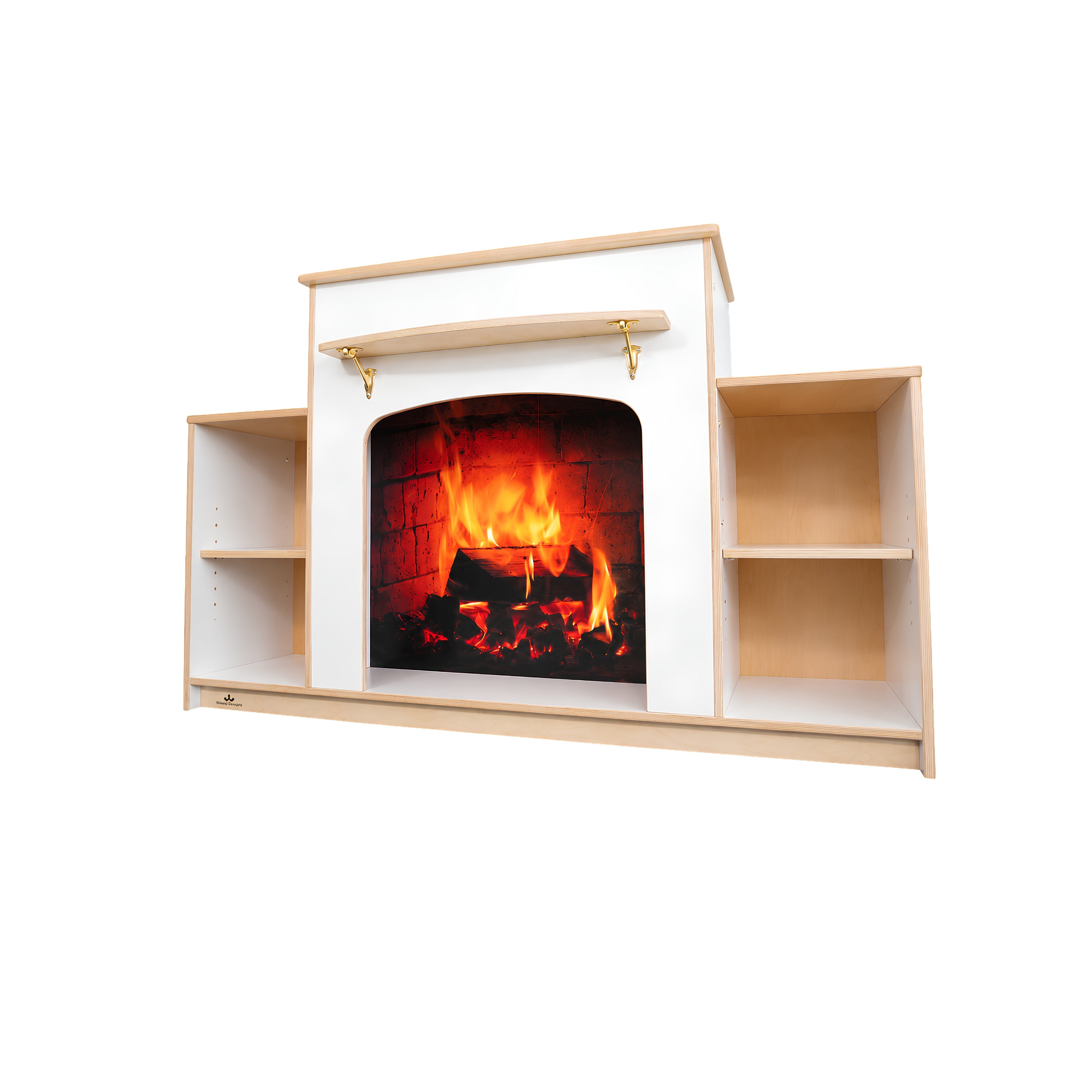 Classroom Warm And Welcoming Fireplace | Cozy White Display with Adjustable Shelves & Book Storage