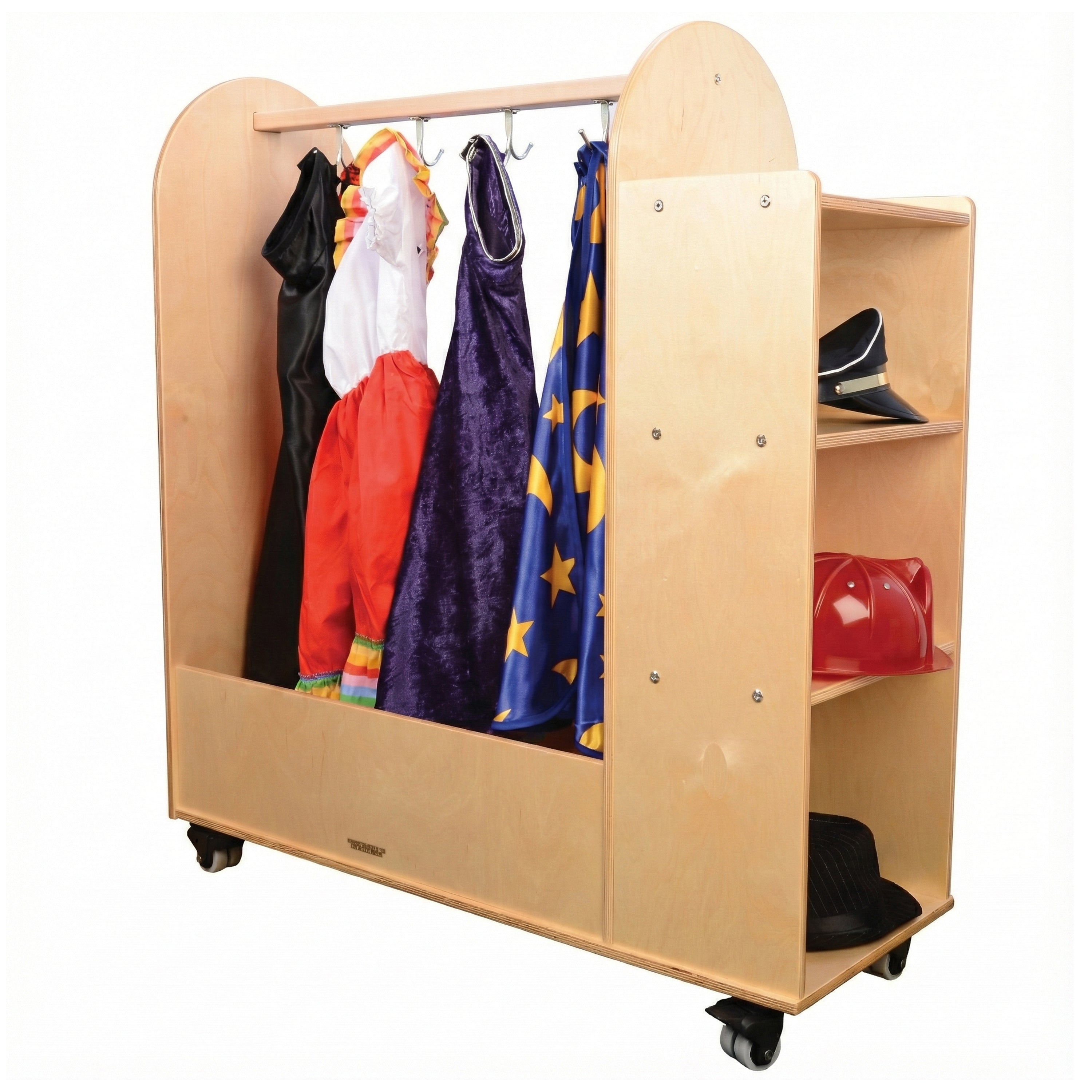 Rolling Dress Up Unit Storage Cart with Mirror and Hooks | For Kids' Clothes & Accessories
