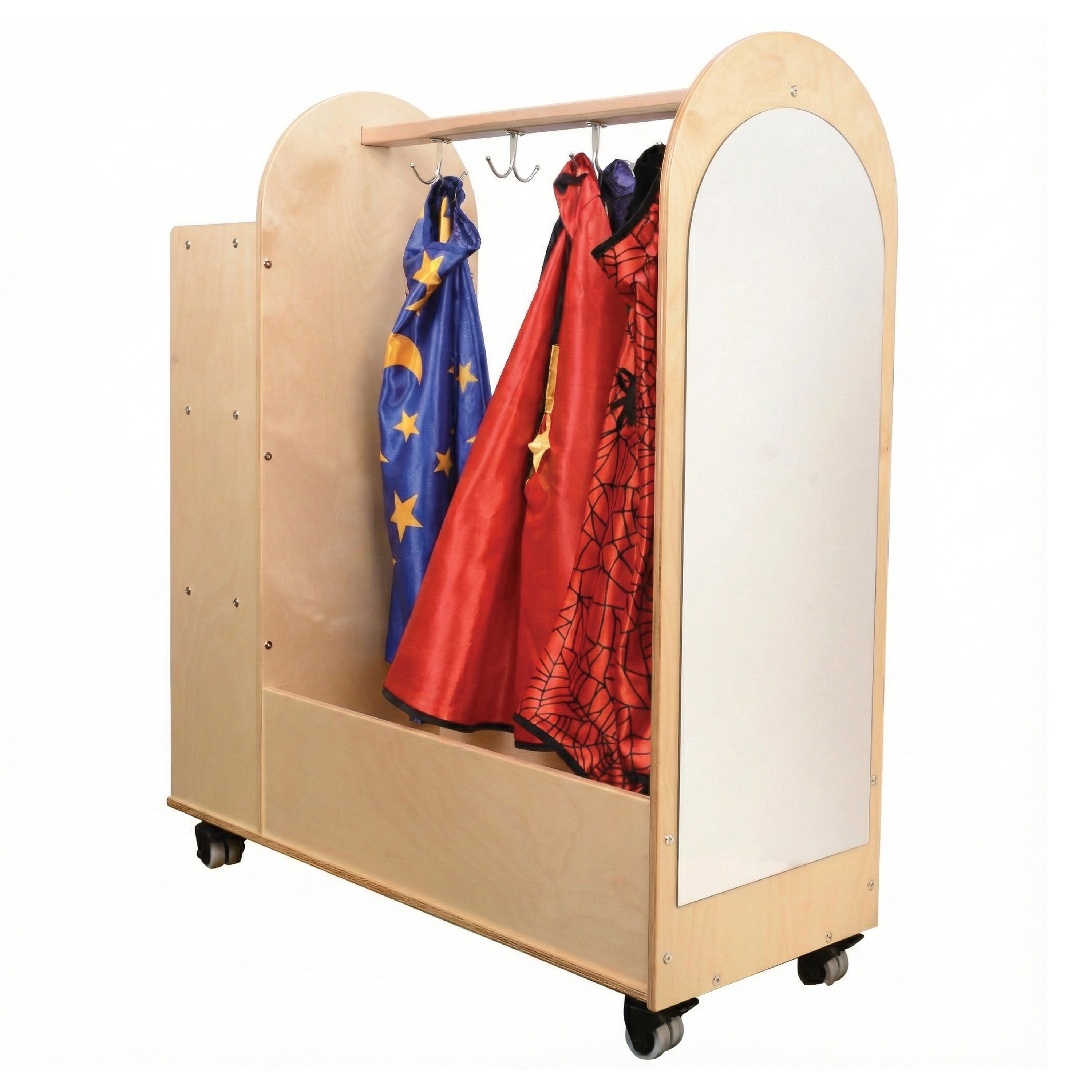 Rolling Dress Up Unit Storage Cart with Mirror and Hooks | For Kids' Clothes & Accessories