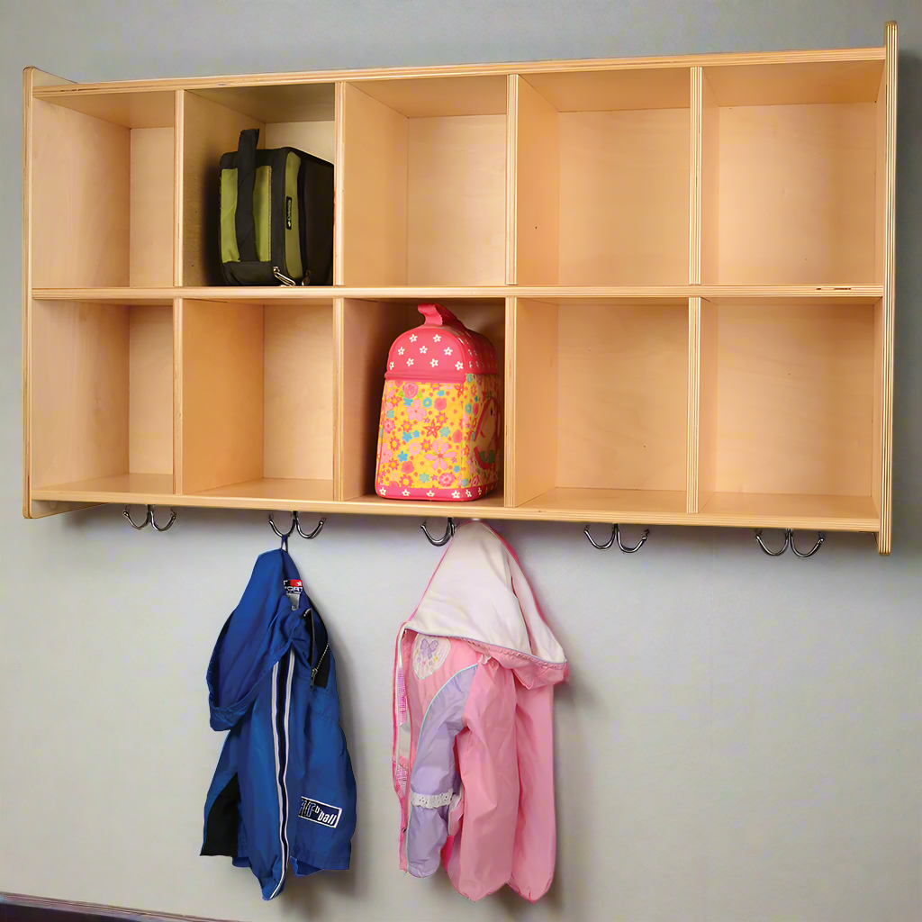 Eco-Friendly Wall Mount Cubbie Unit with Coat Hooks & Storage