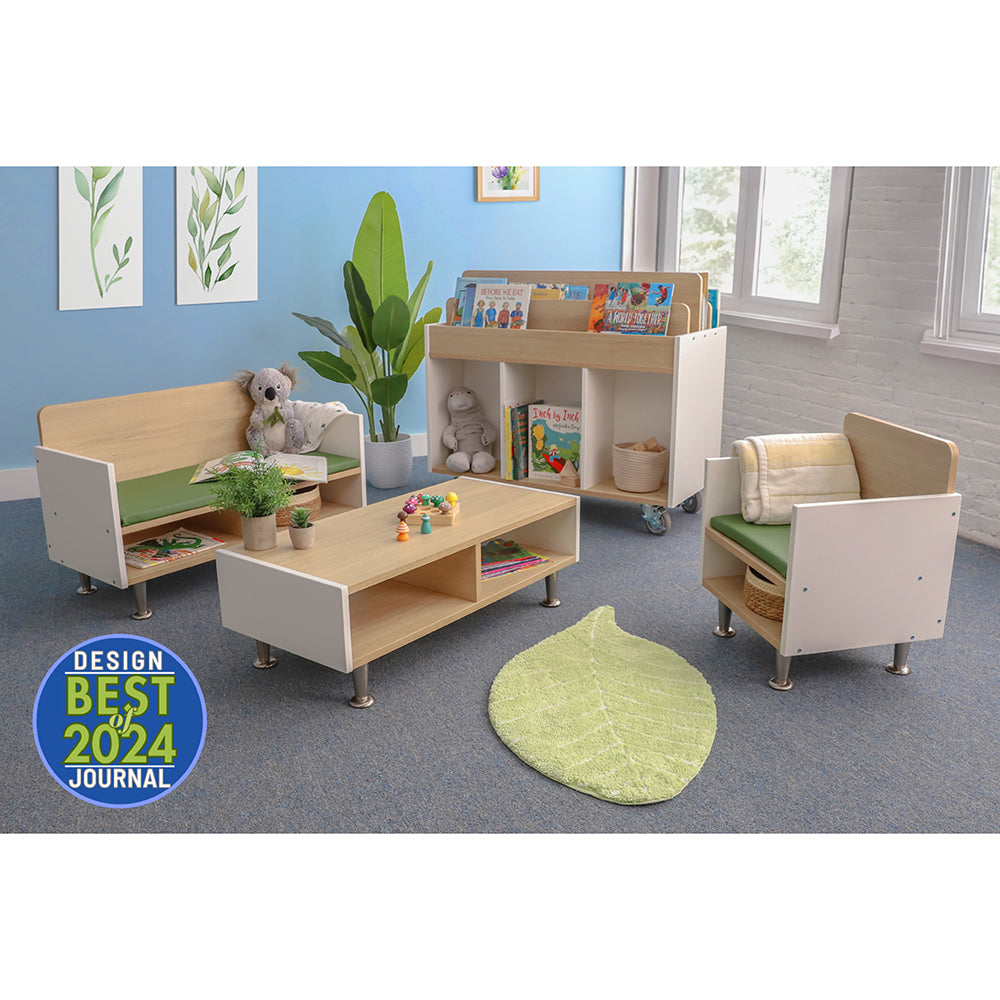 Children's playroom with wooden furniture, books, and toys, featuring a 'Best of 2024' award badge.