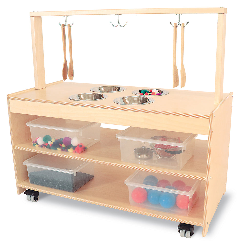 Mobile Sensory Play Kitchen with extra space for storage