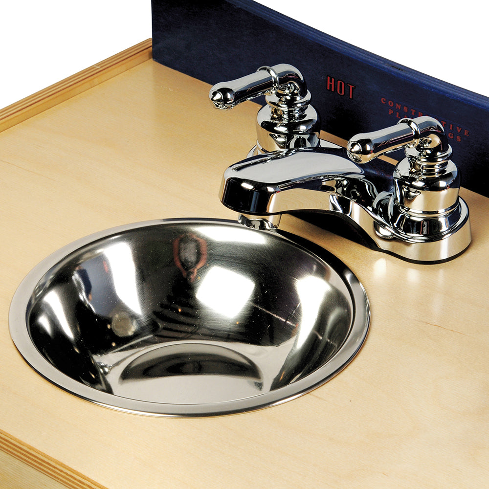 Realistic Chrome Faucet on Pretend Play Kitchen Sink
