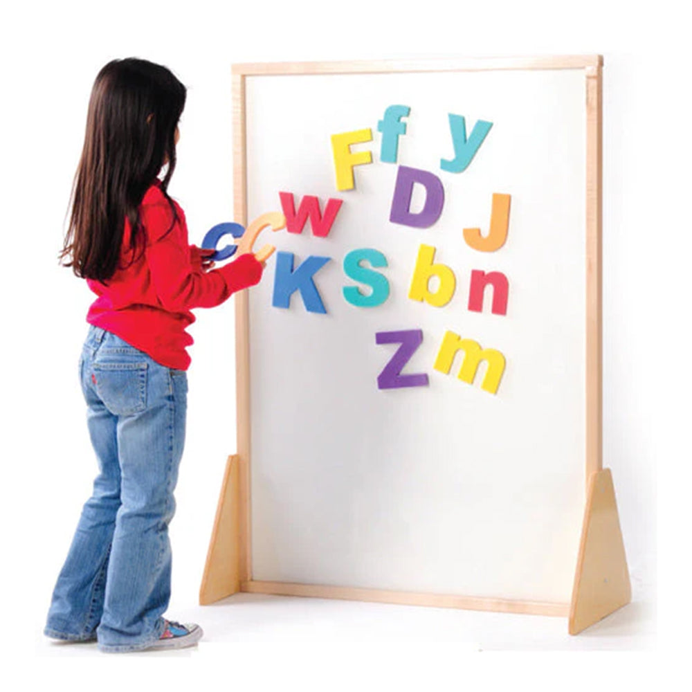 Kid Using 3-in-1 Magnetic Write & Wipe Room Divider | Double-Sided, Eco-Friendly Display Board