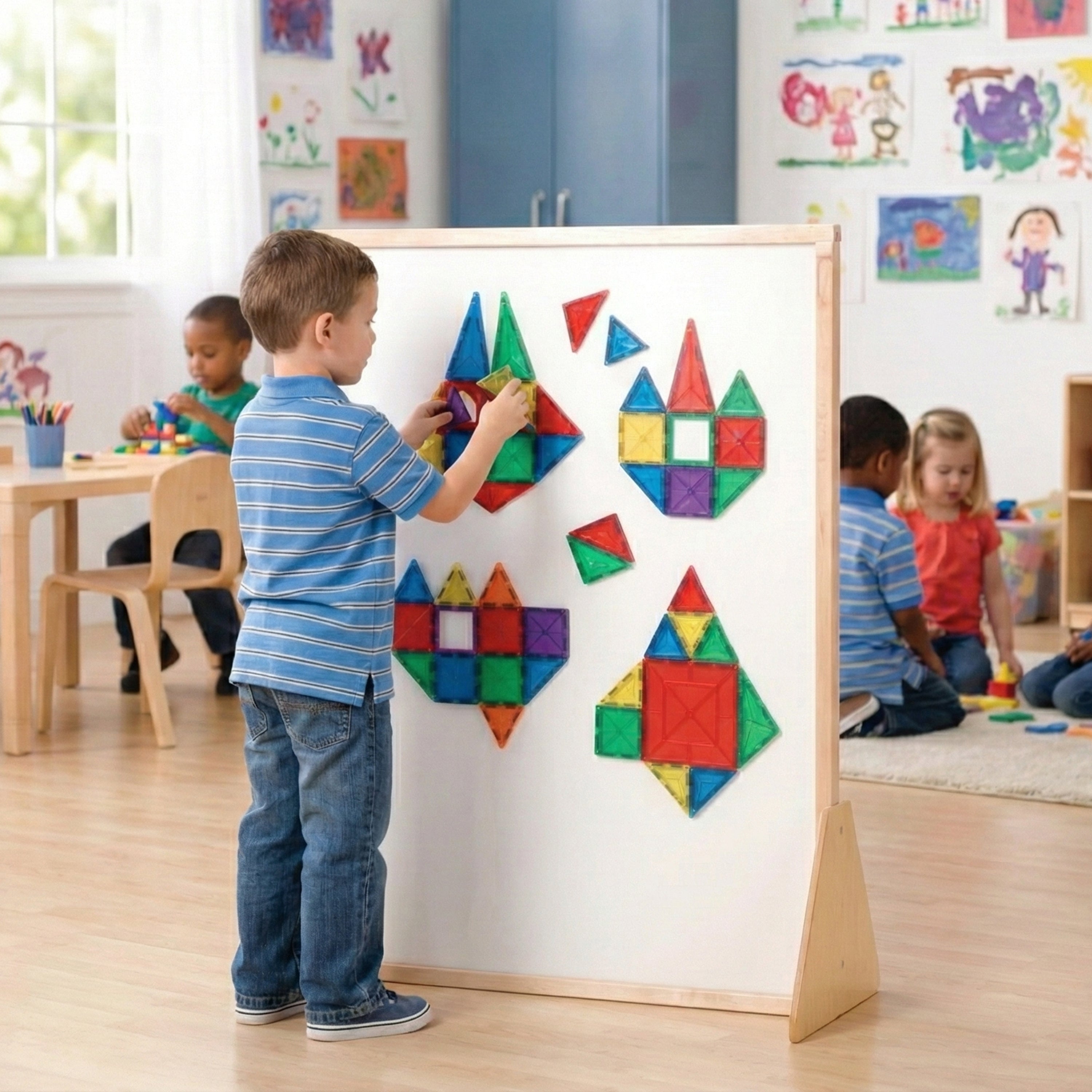 3-in-1 Magnetic STEM Easel | Double-Sided Dry-Erase & 3D Tile Building Surface