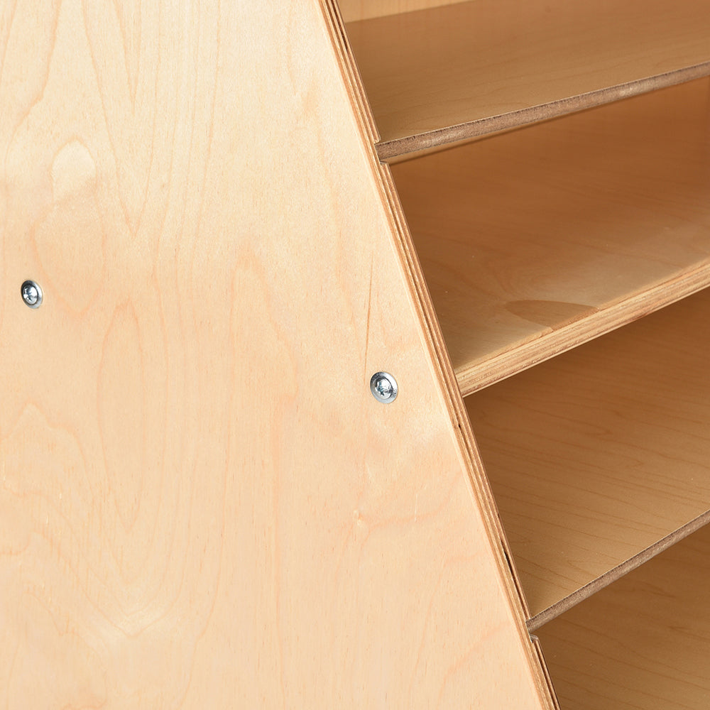 Close-up of Dowels on Multi-Level Puzzle Storage Station