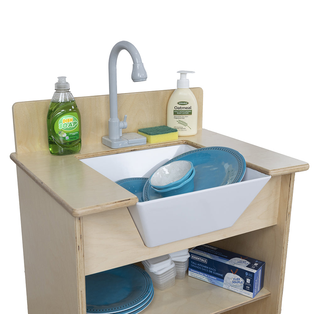 Pretend Play Wooden Farmhouse-Style Sink