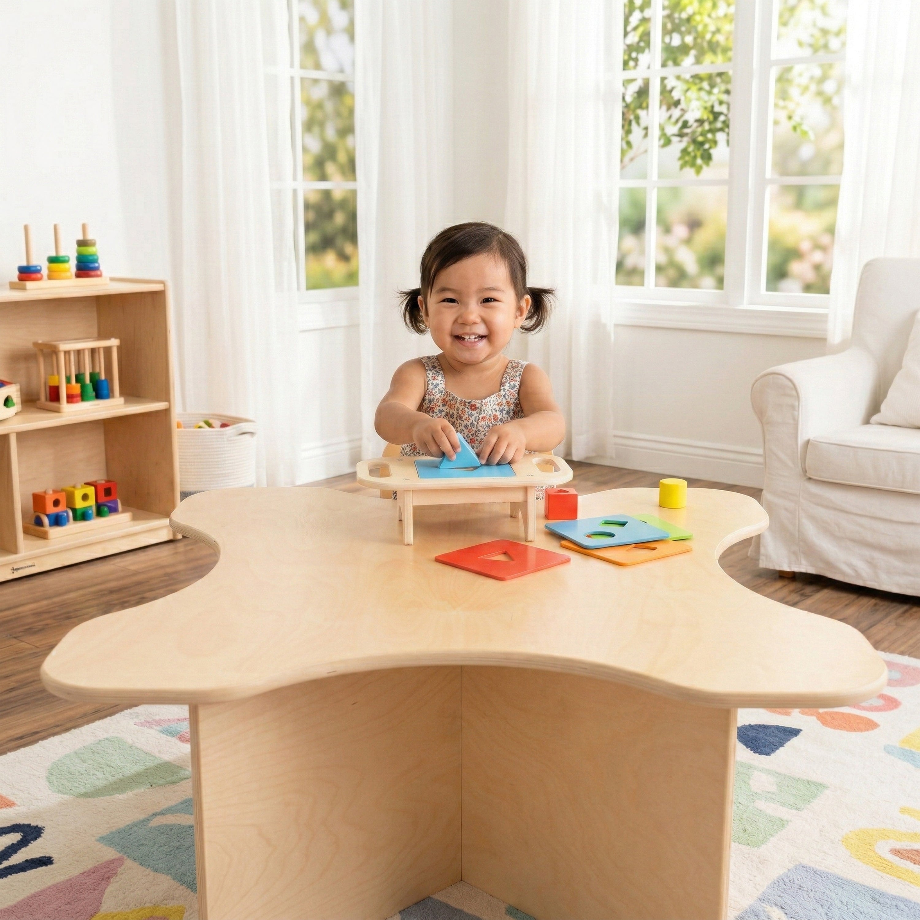 Toddler Transition Table with Durable Tuff-Gloss UV Finish | 15" H Wood Classroom Activity Table
