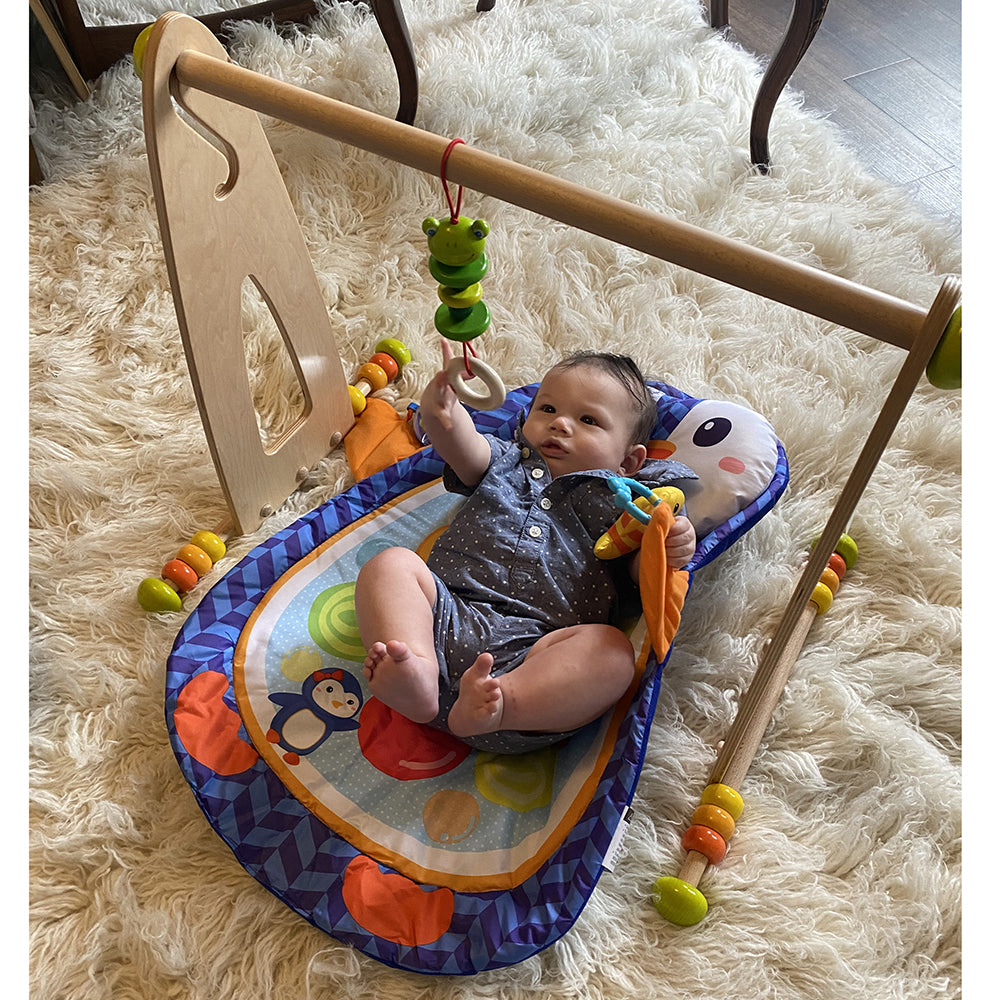 Baby Trying to Grasp the Frog Pull Toy