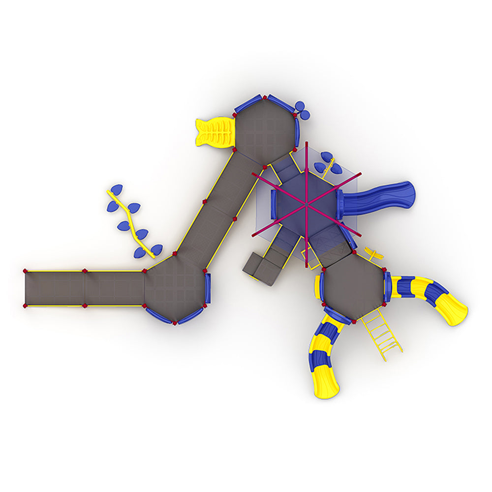 Overview of Primary Colored Memphis Playground Structure