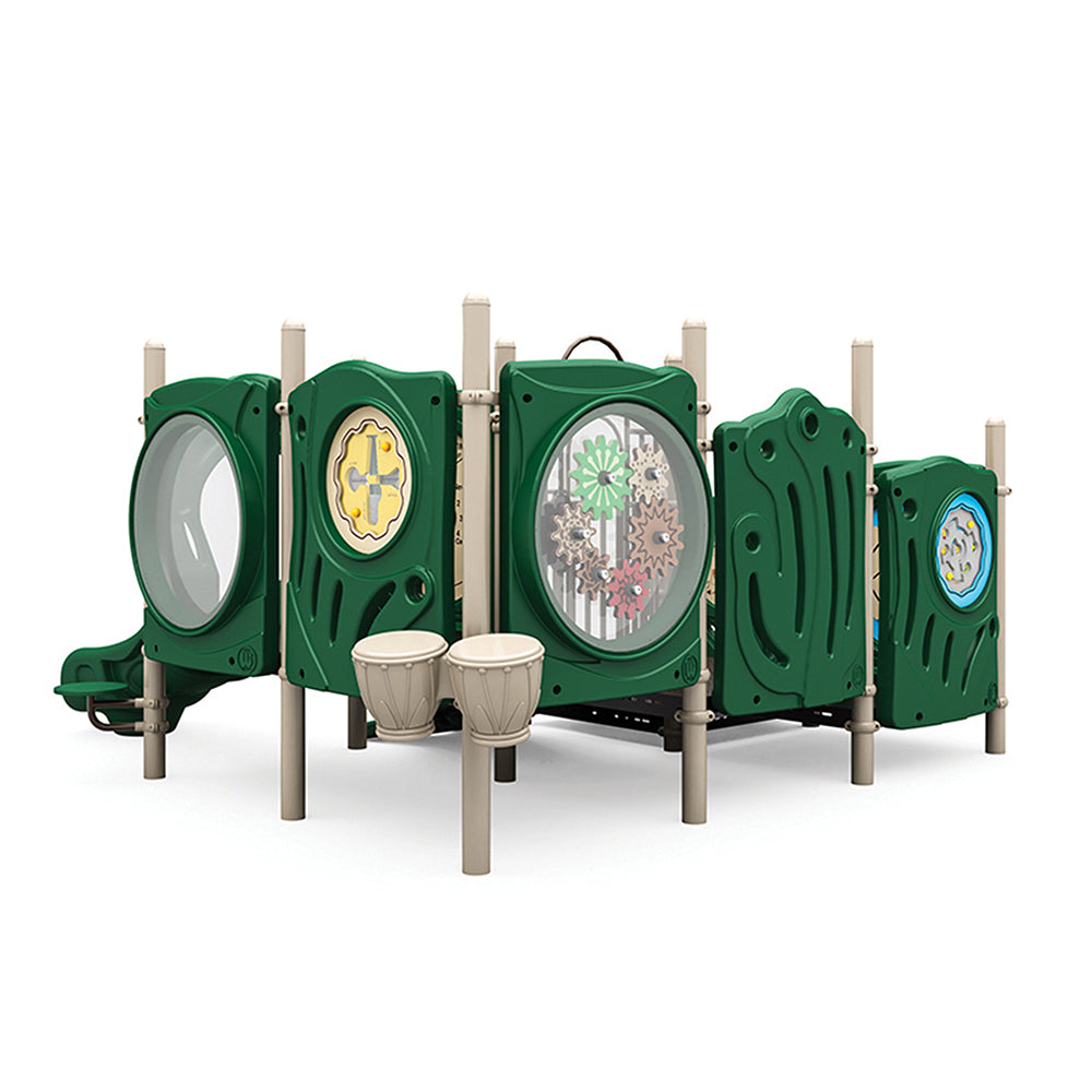 Back View of Falkville Toddler Playground Equipment in Natural Colors