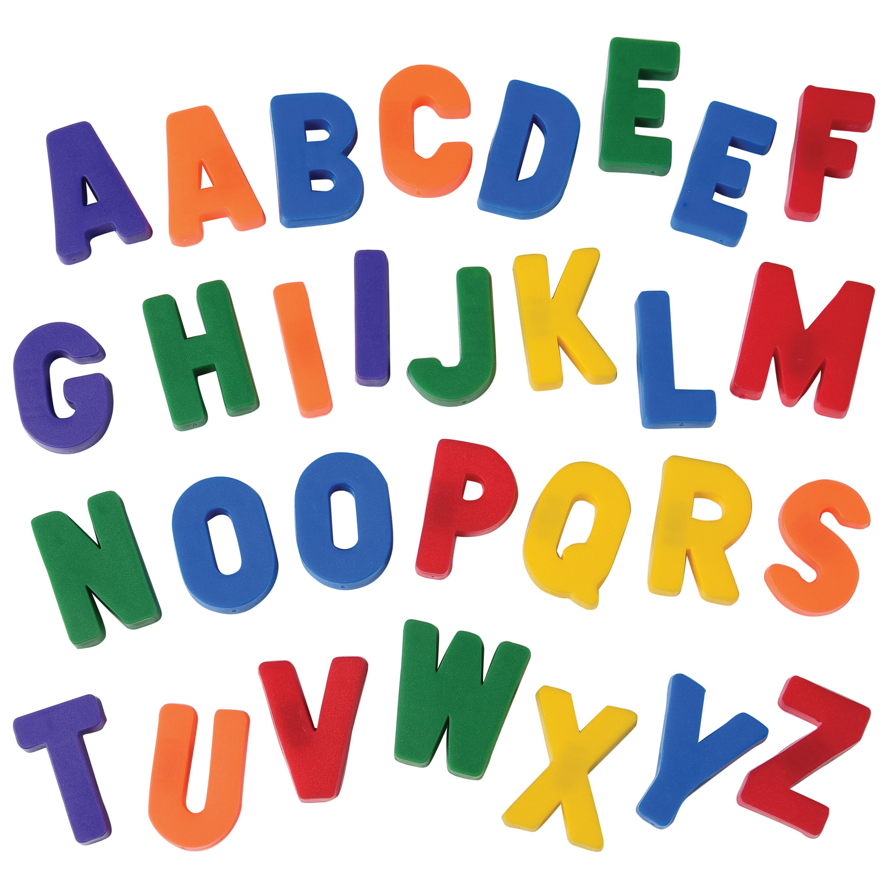 Colorful plastic letters of the alphabet on a white background
