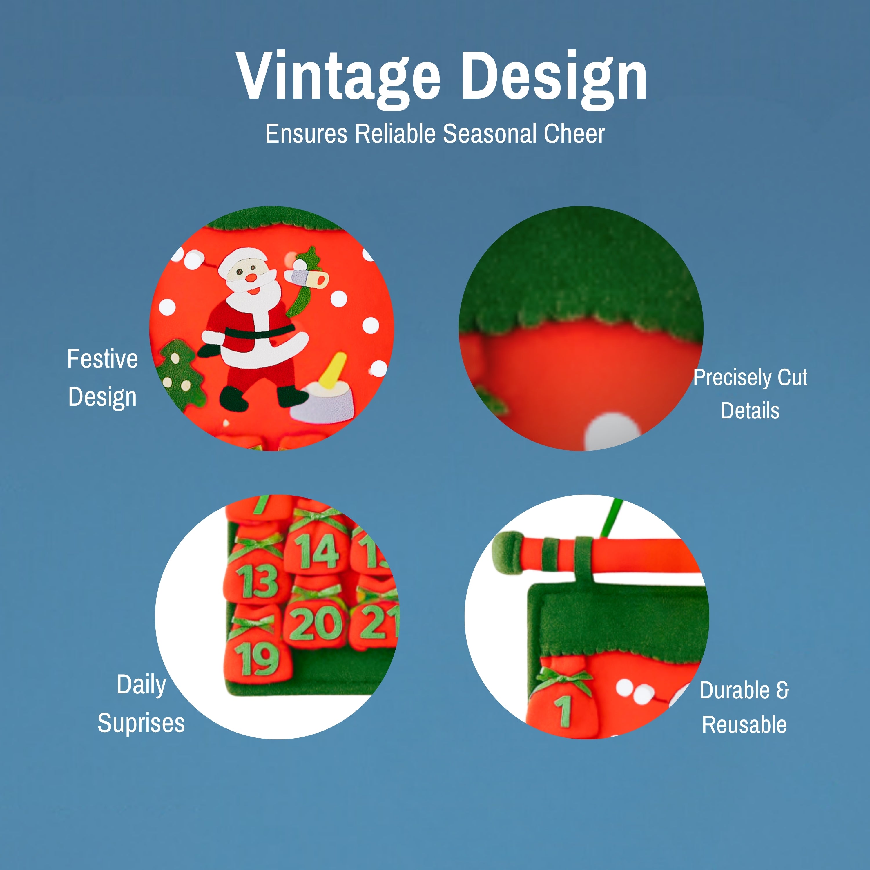 Felt Santa Advent Calendar Banner – Reusable Christmas Countdown Decoration