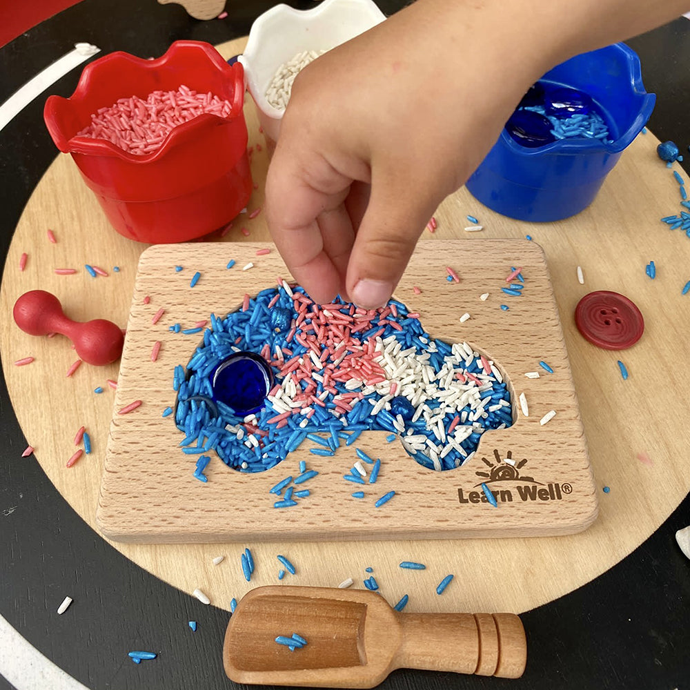 Kid Using Little Looking Discovery Home-Themed Shapes with other sensory materials