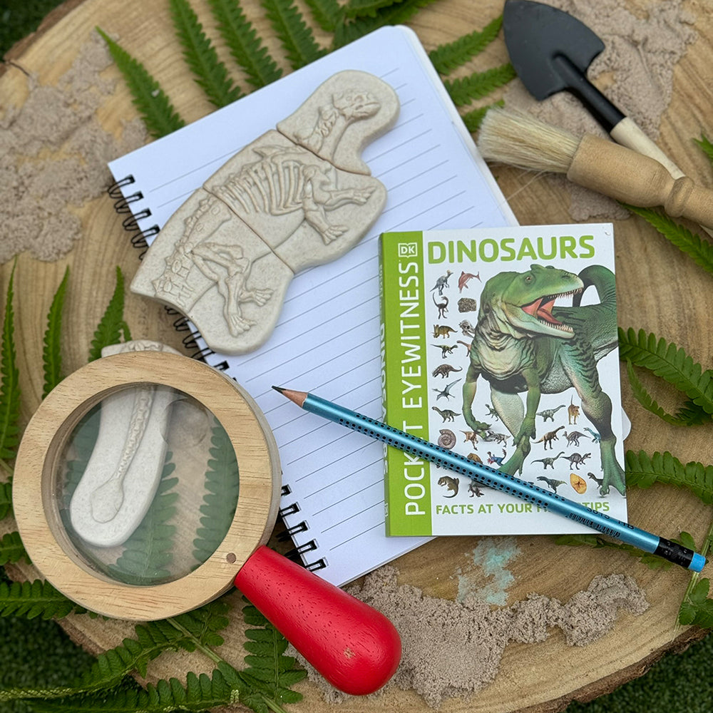 Dinosaur Fossil Puzzle with Dino Book & magnifying glass